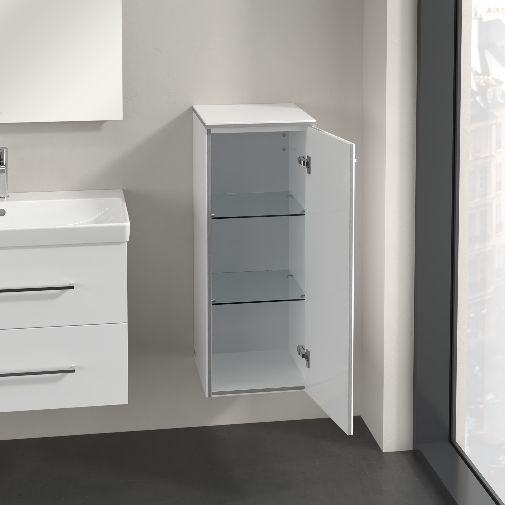Avento Side cabinet, 1 door, 350x890x373mm, Body: Crystal White, Front: Crystal White