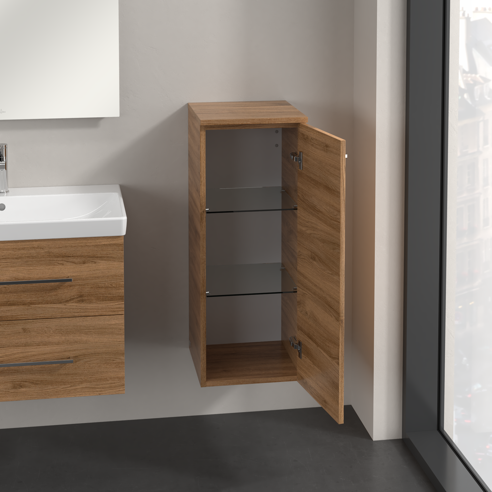 Avento Seitenschrank, 1 Tür, 350x890x373mm, Korpus: Kansas Oak, Front: Kansas Oak