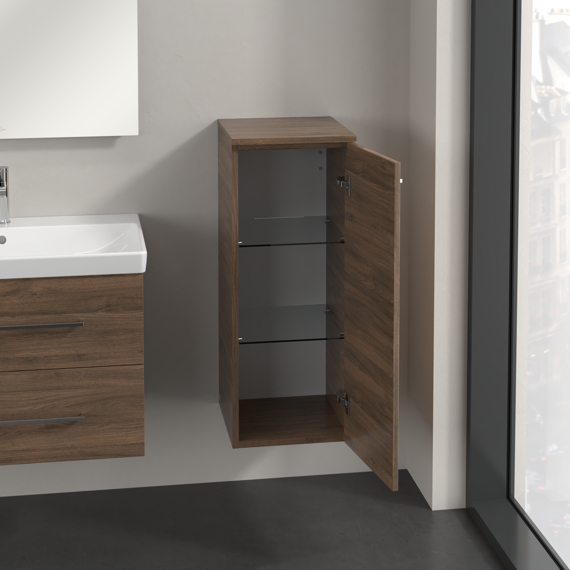 Avento Sidoskåp, 1 dörr, 350x890x373mm, Kropp: Arizona Oak, Framsida: Arizona Oak