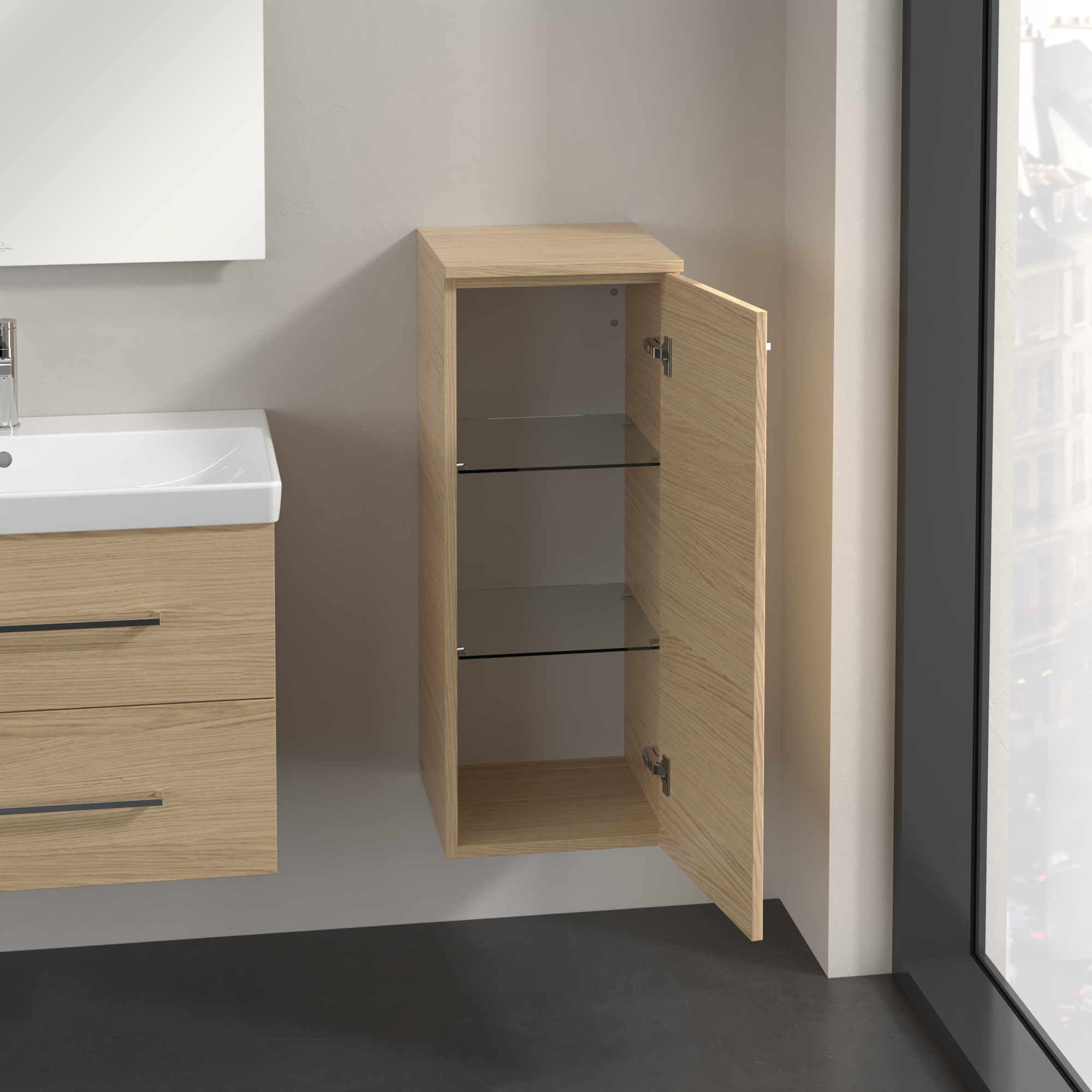 Avento Side cabinet, 1 door, 350x890x373mm, Body: Nordic Oak, Front: Nordic Oak