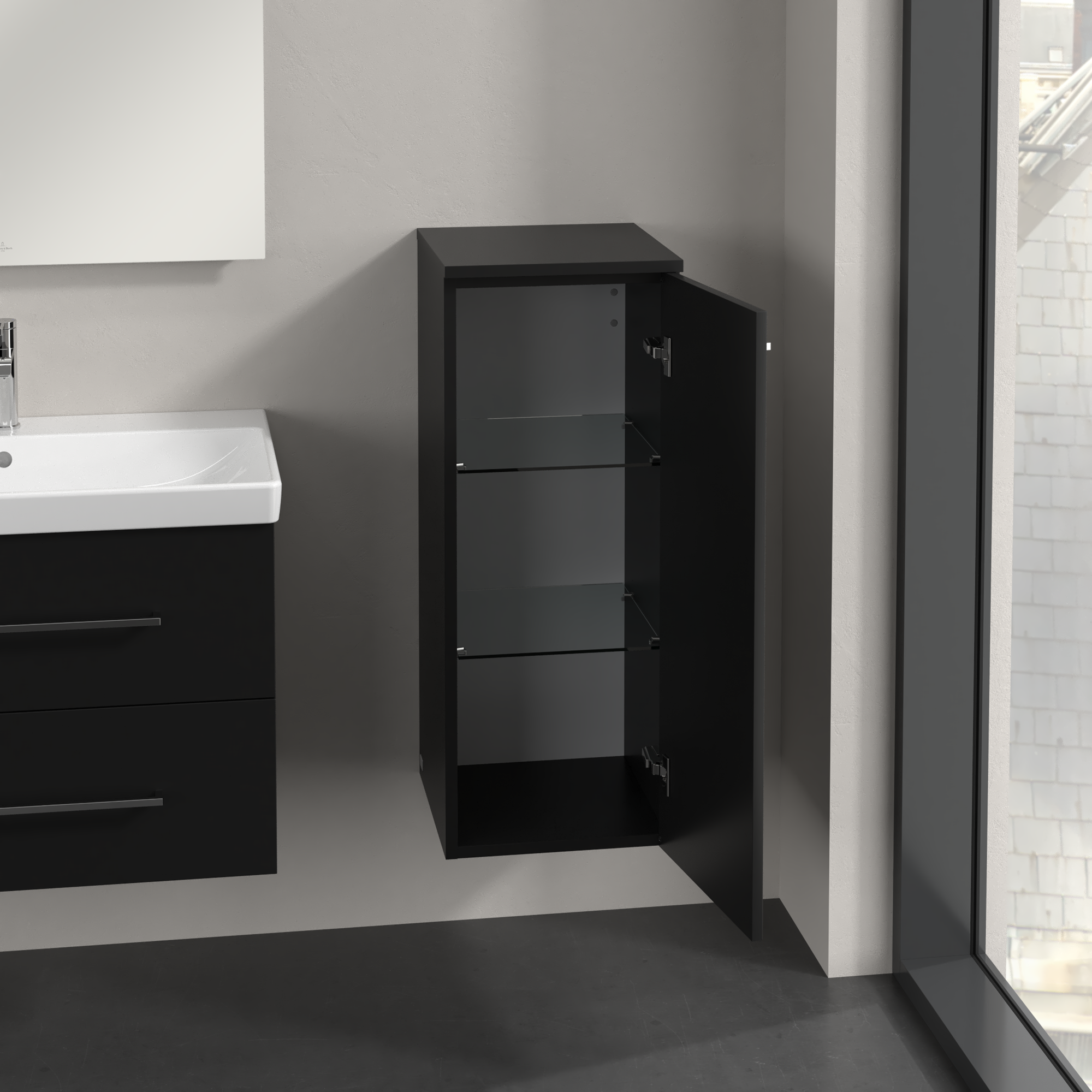 Avento Side cabinet, 1 door, 350x890x373mm, Body: Volcano Black, Front: Volcano Black