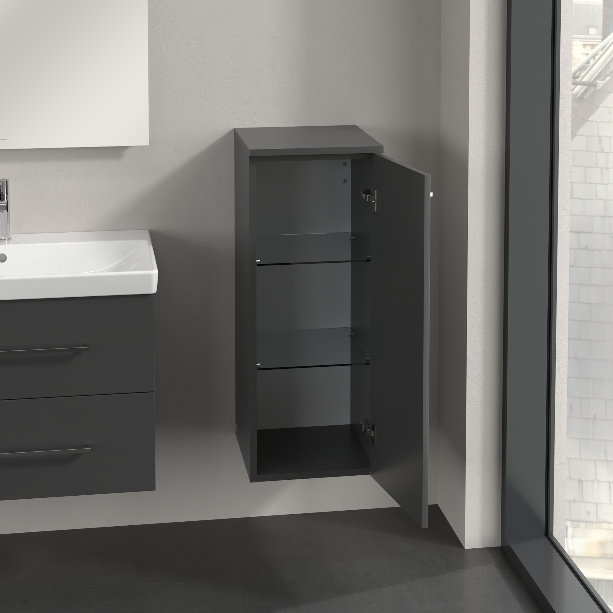 Avento Zijkast, 1 deur, 350x890x373mm, Corpus: Graphite, Front: Graphite