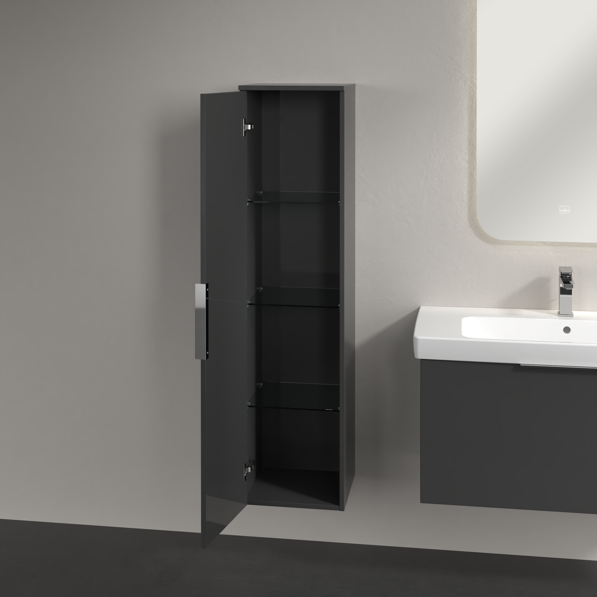 Architectura Armario alto, 1 puerta, 350x1400x346mm, Cuerpo: Grey, Frontal: Grey