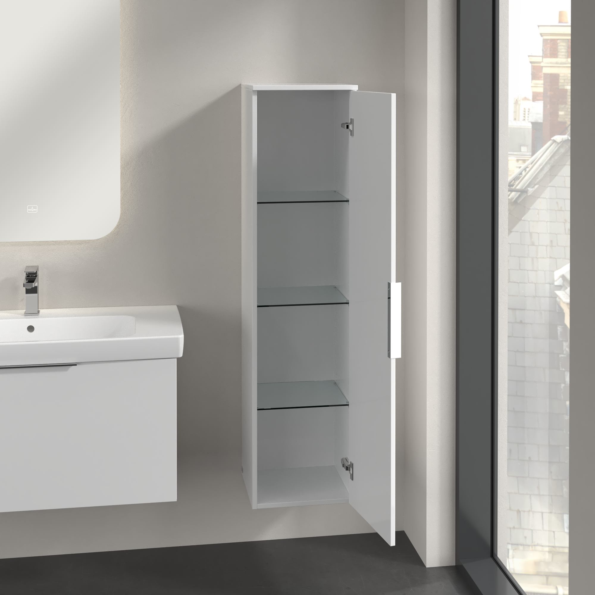 Architectura Tall cabinet, 1 door, 350x1400x346mm, Body: White, Front: White