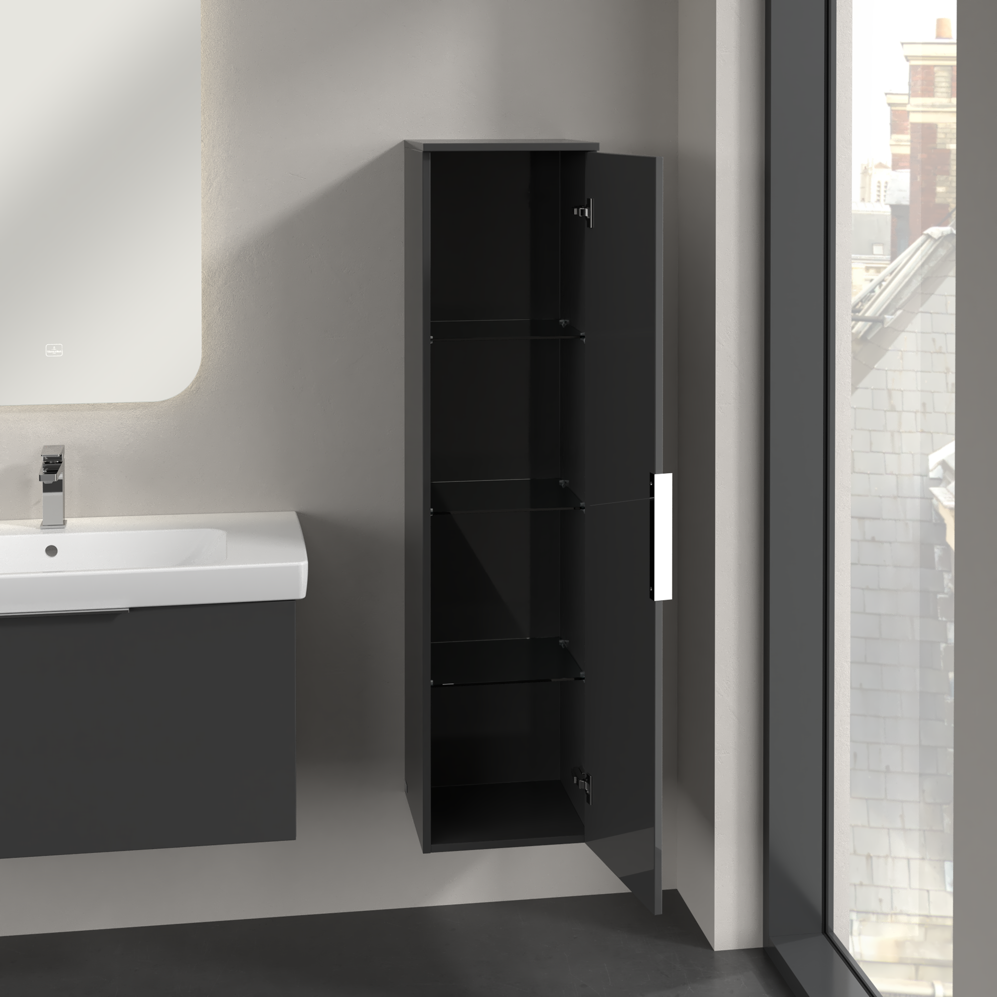 Architectura Armadio a colonna, 1 anta, 350x1400x346mm, Corpo: Grey, Fronte: Grey