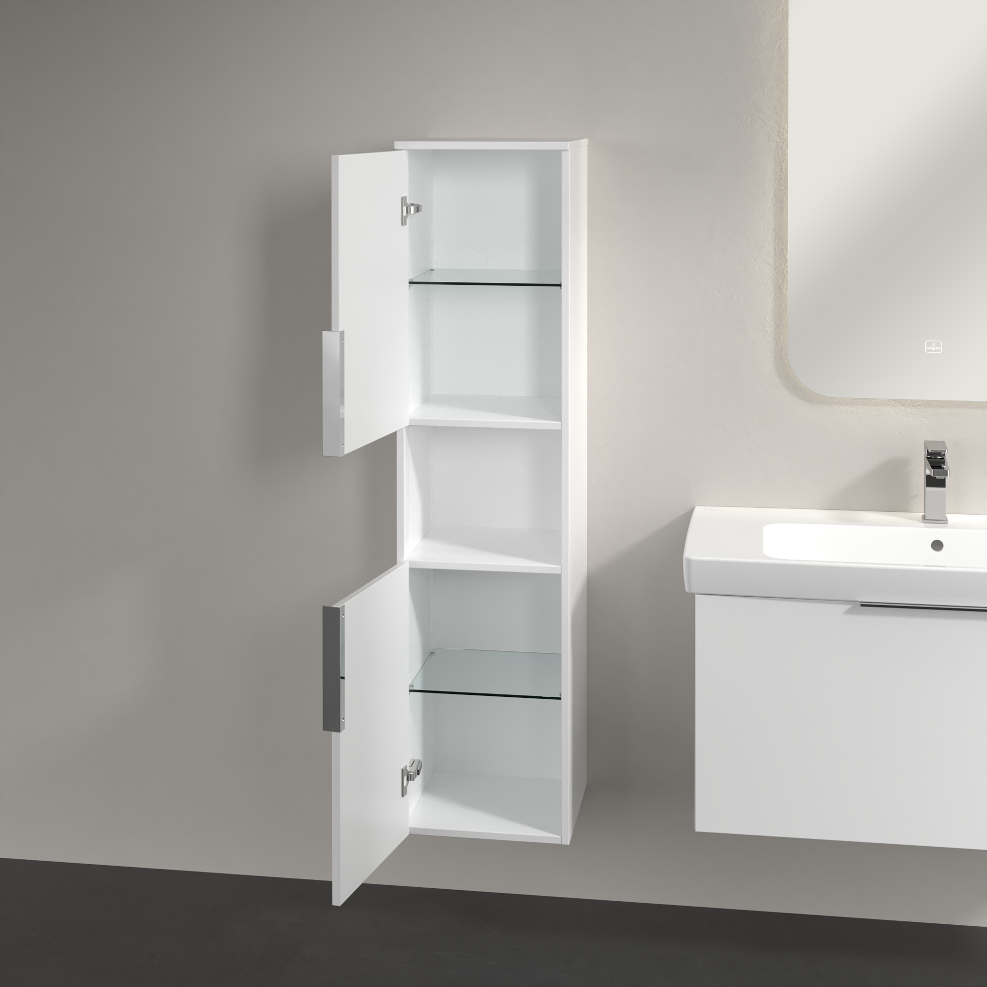 Architectura Tall cabinet, 2 doors, 350x1400x346mm, Body: White Matt, Front: White Matt