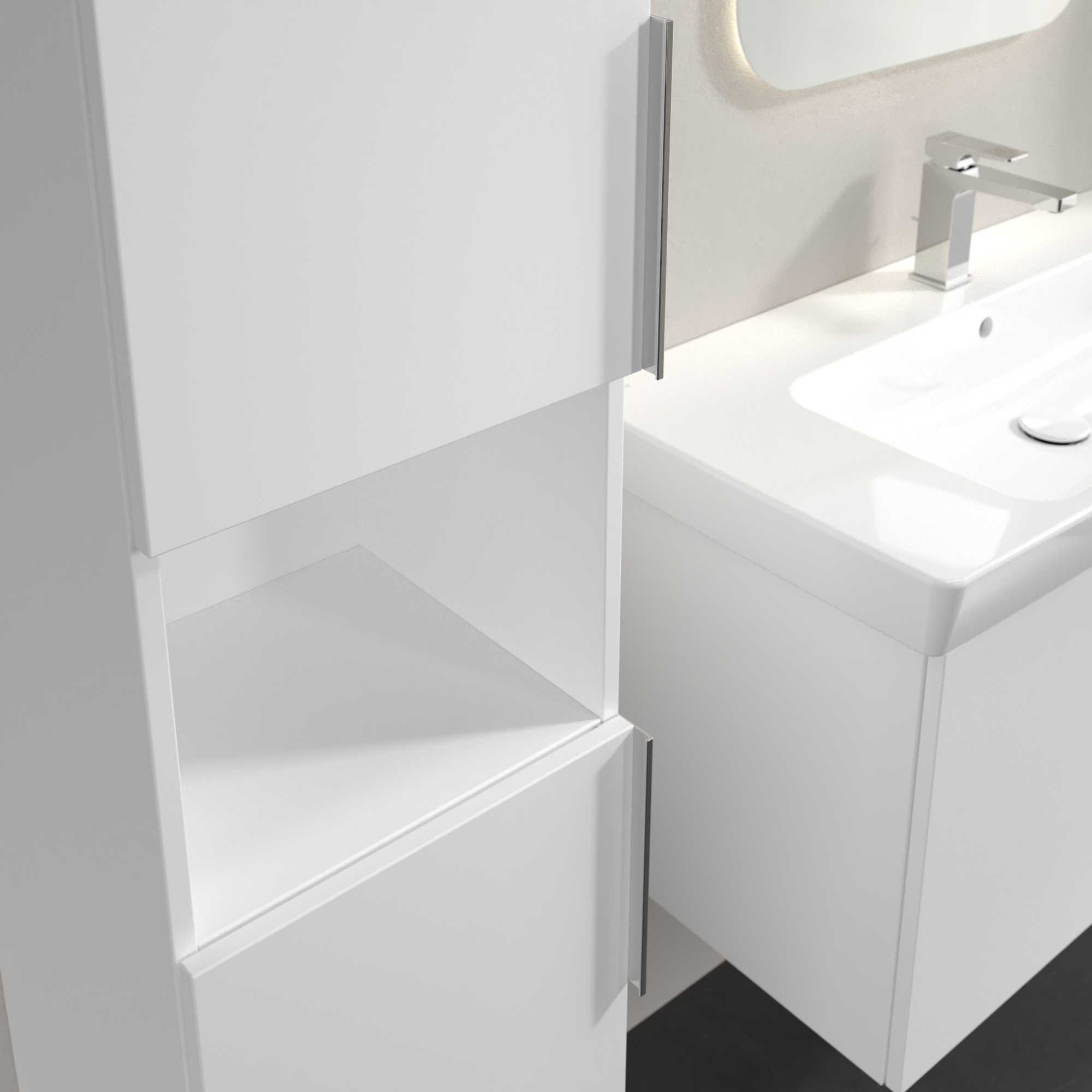 Architectura Tall cabinet, 2 doors, 350x1400x346mm, Body: White Matt, Front: White Matt