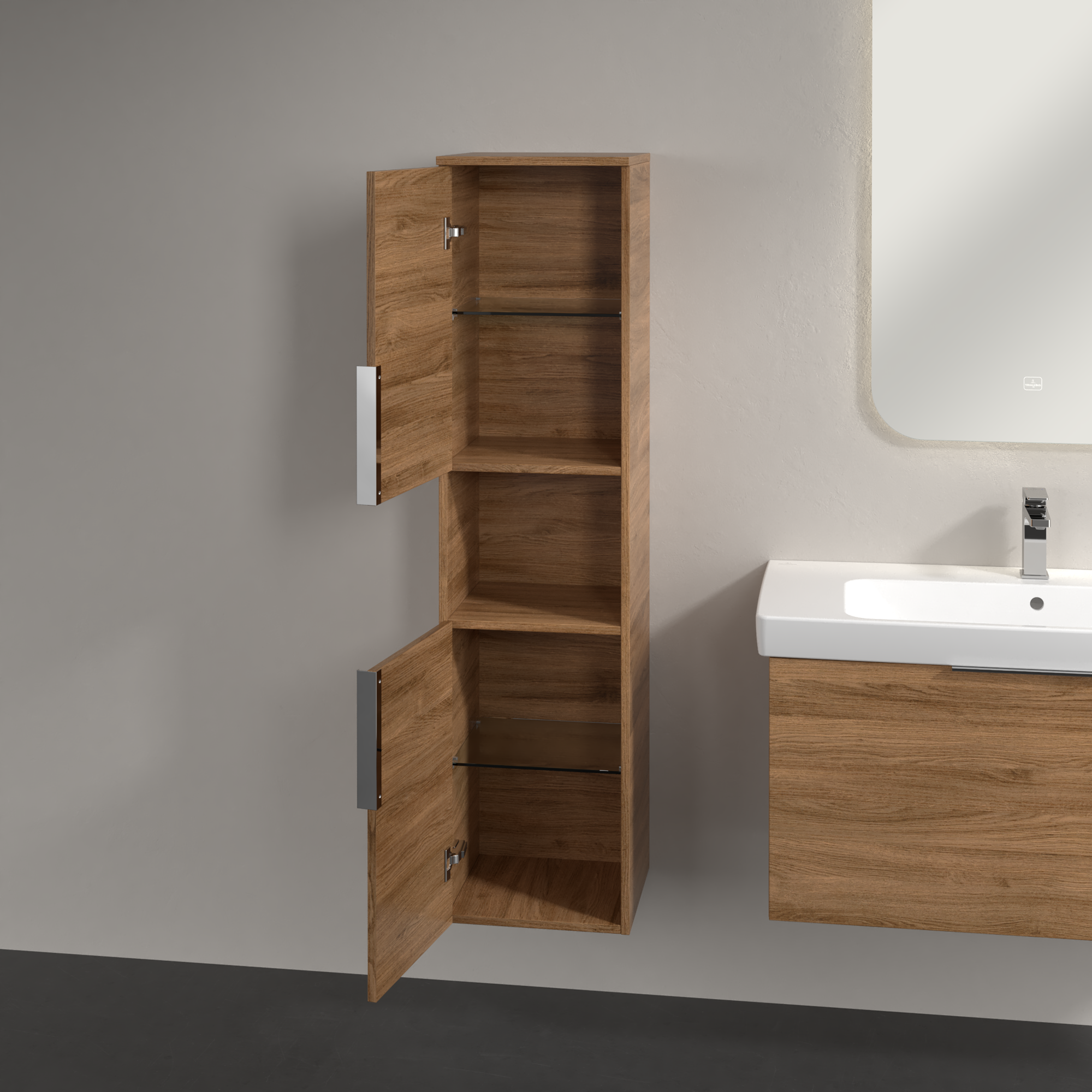 Architectura Armario alto, 2 puertas, 350x1400x346mm, Cuerpo: Oak Kansas, Frontal: Oak Kansas