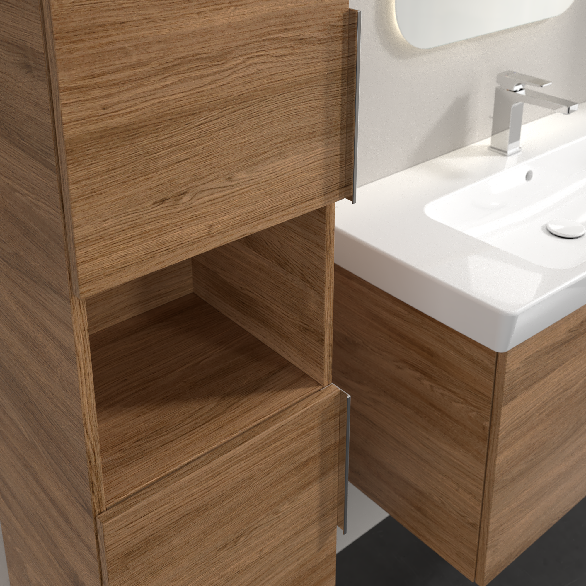 Architectura Armario alto, 2 puertas, 350x1400x346mm, Cuerpo: Oak Kansas, Frontal: Oak Kansas