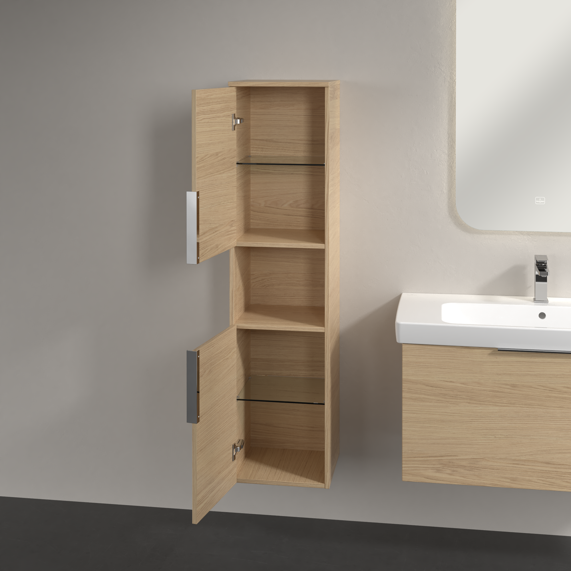 Architectura Tall cabinet, 2 doors, 350x1400x346mm, Body: Nordic Oak, Front: Nordic Oak