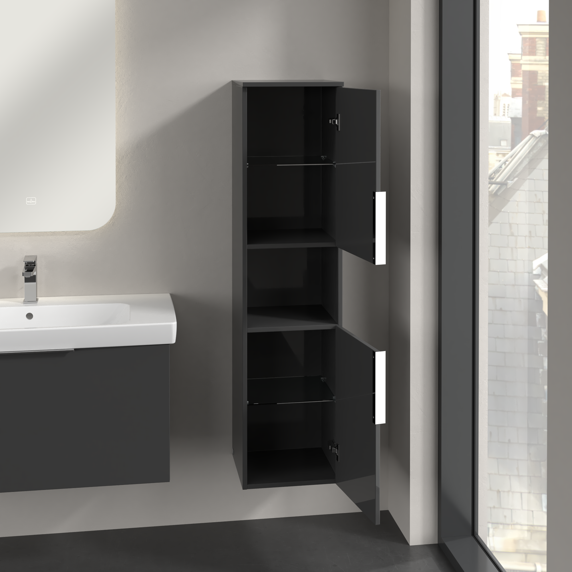 Architectura Armario alto, 2 puertas, 350x1400x346mm, Cuerpo: Grey, Frontal: Grey