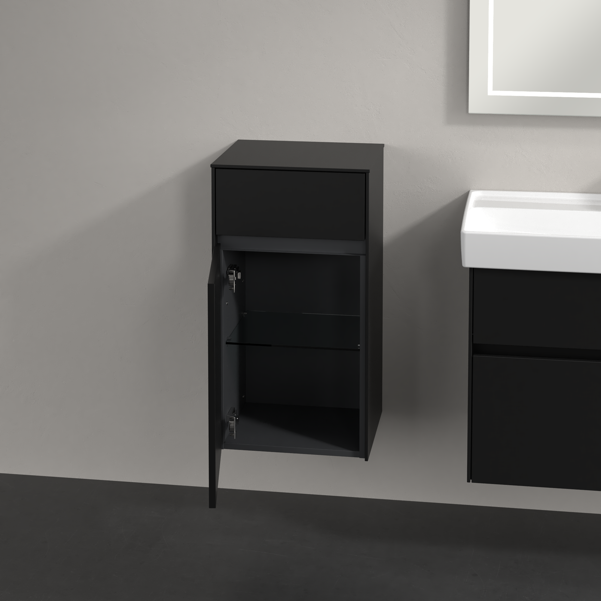 Collaro Side cabinet, 1 door, 1 drawer, 404x748x349mm, Body: Volcano Black, Front: Volcano Black