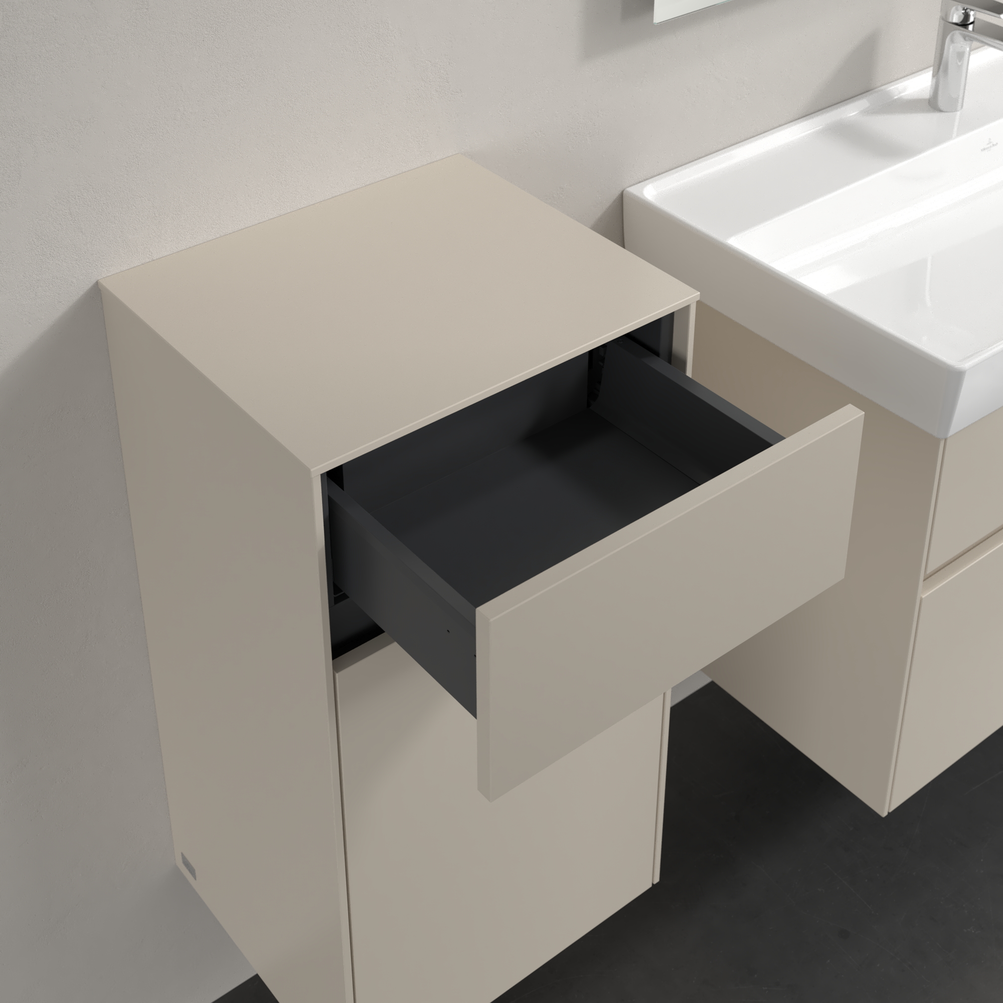 Collaro Szafka boczna, 1 drzwi, 1 szuflada, 404x748x349mm, Korpus: Cashmere Grey, Front: Cashmere Grey