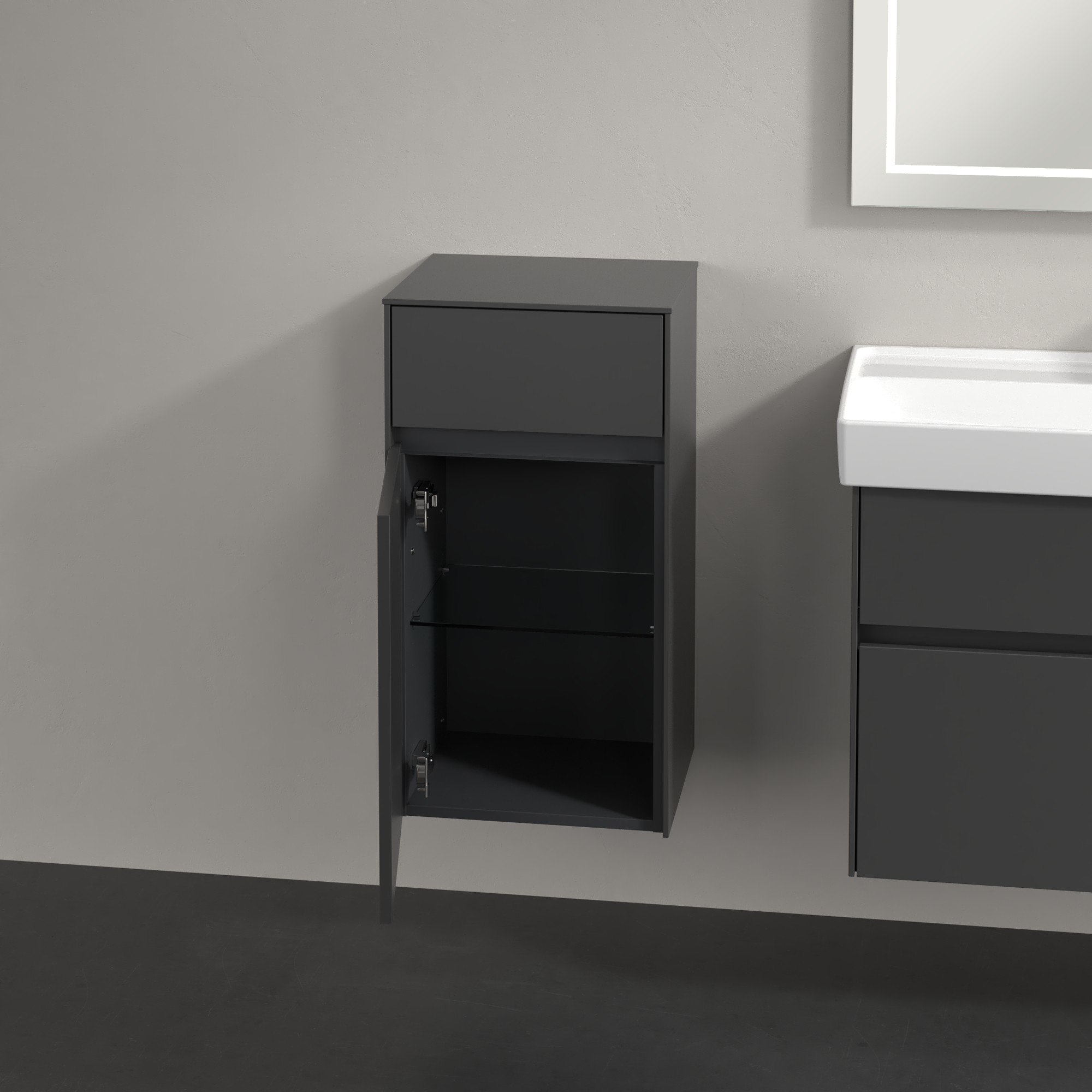 Collaro Szafka boczna, 1 drzwi, 1 szuflada, 404x748x349mm, Korpus: Graphite, Front: Graphite
