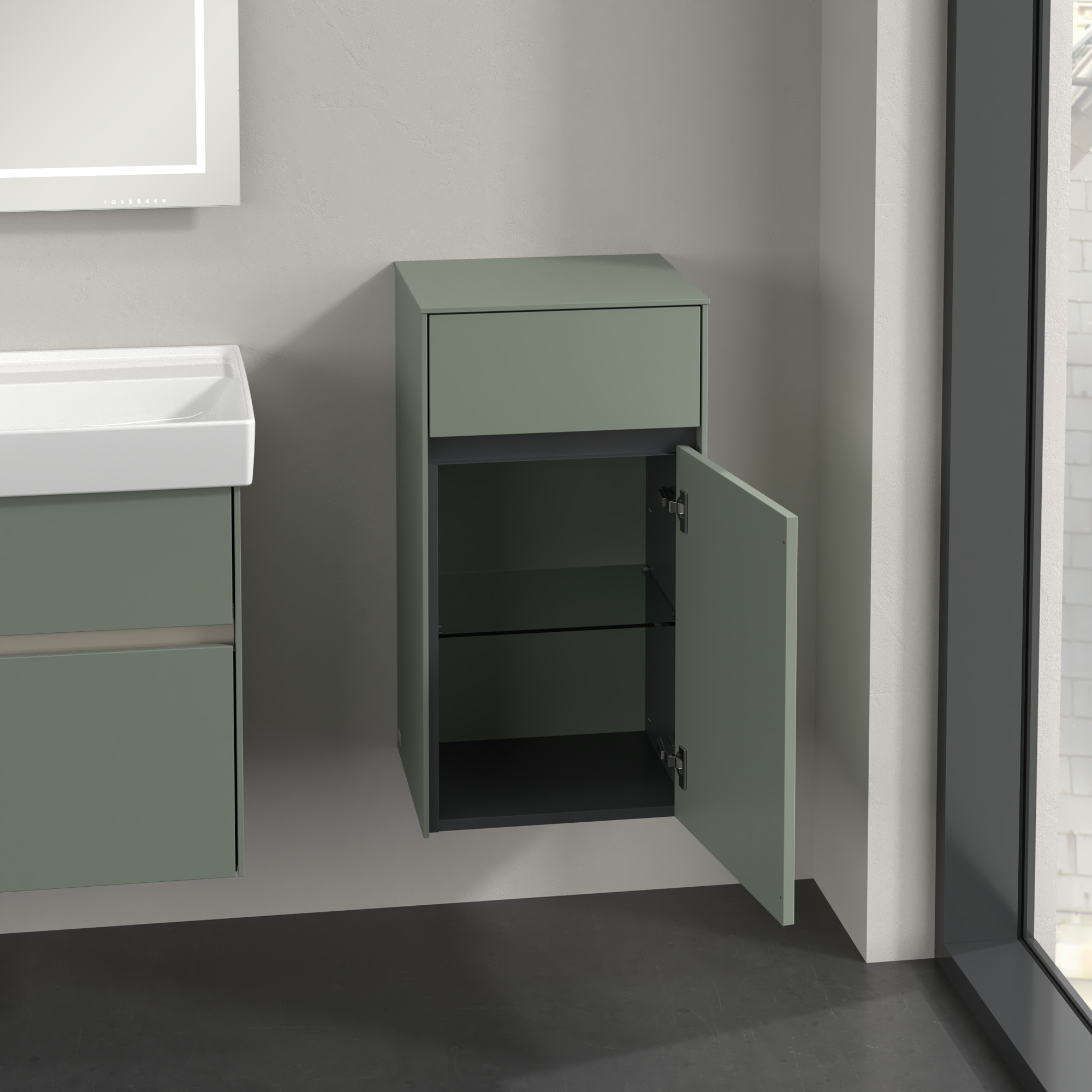 Collaro Side cabinet, 1 door, 1 drawer, 404x748x349mm, Body: Soft Green, Front: Soft Green