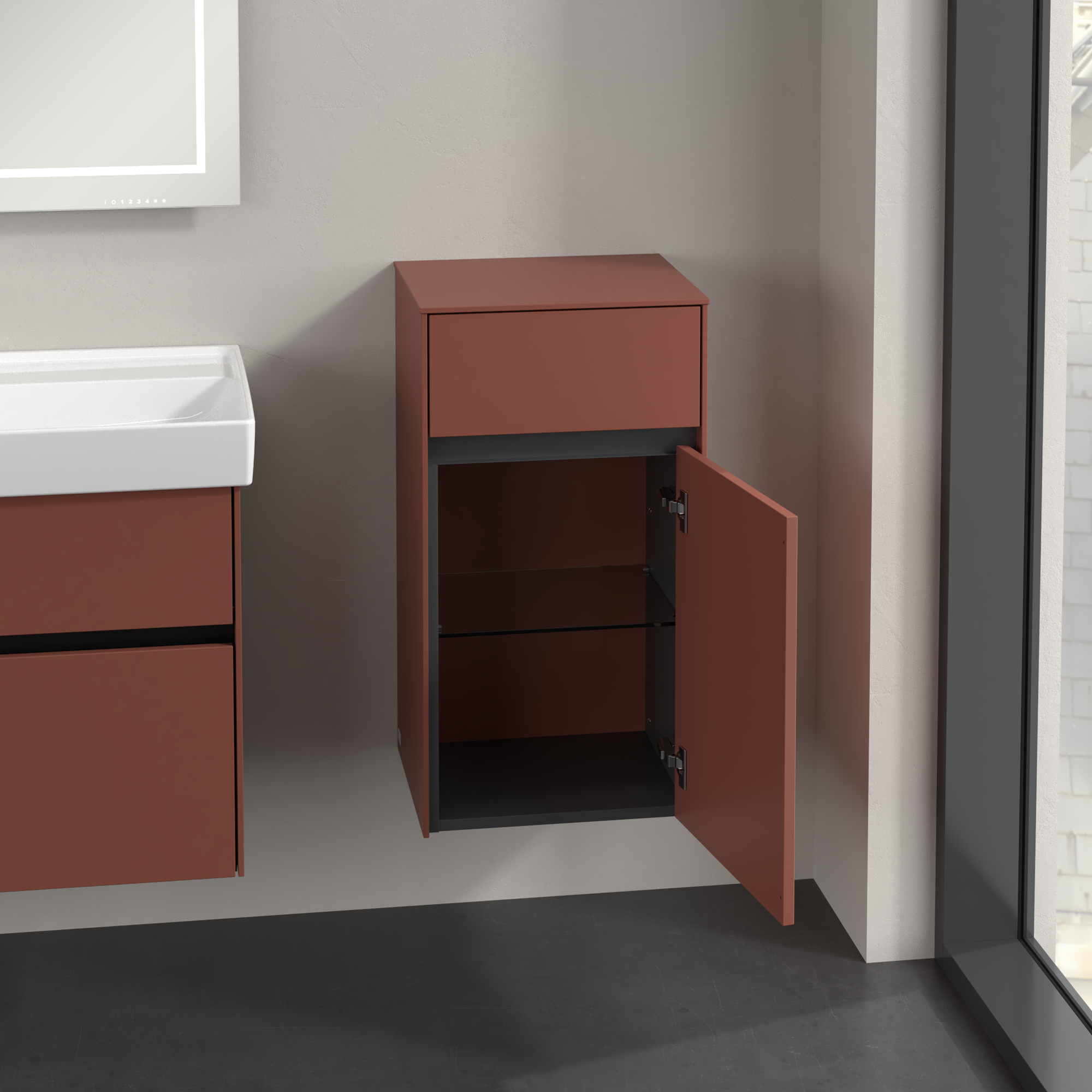 Collaro Side cabinet, 1 door, 1 drawer, 404x748x349mm, Body: Wine Red, Front: Wine Red