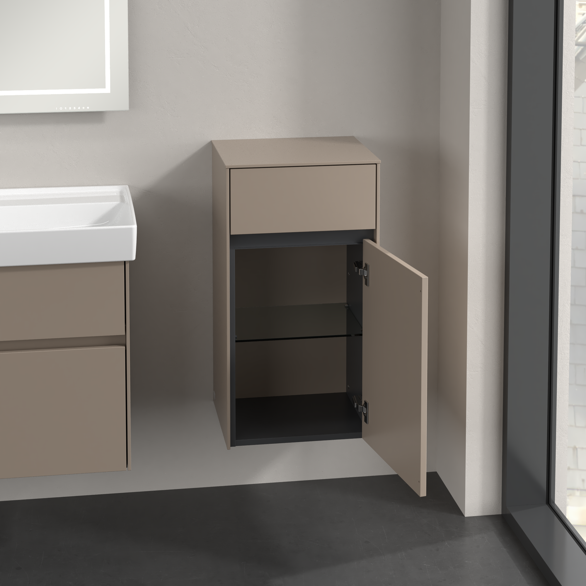 Collaro Side cabinet, 1 door, 1 drawer, 404x748x349mm, Body: Taupe, Front: Taupe