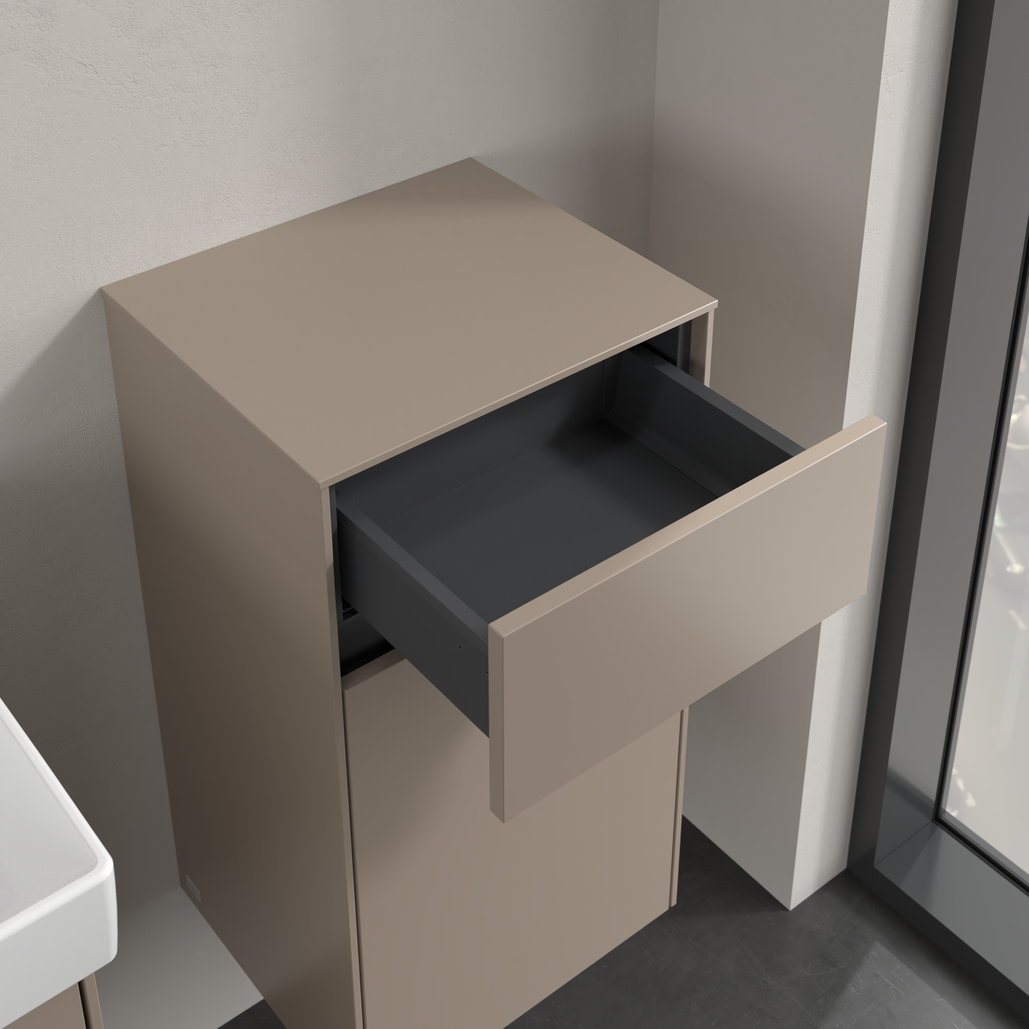 Collaro Side cabinet, 1 door, 1 drawer, 404x748x349mm, Body: Taupe, Front: Taupe