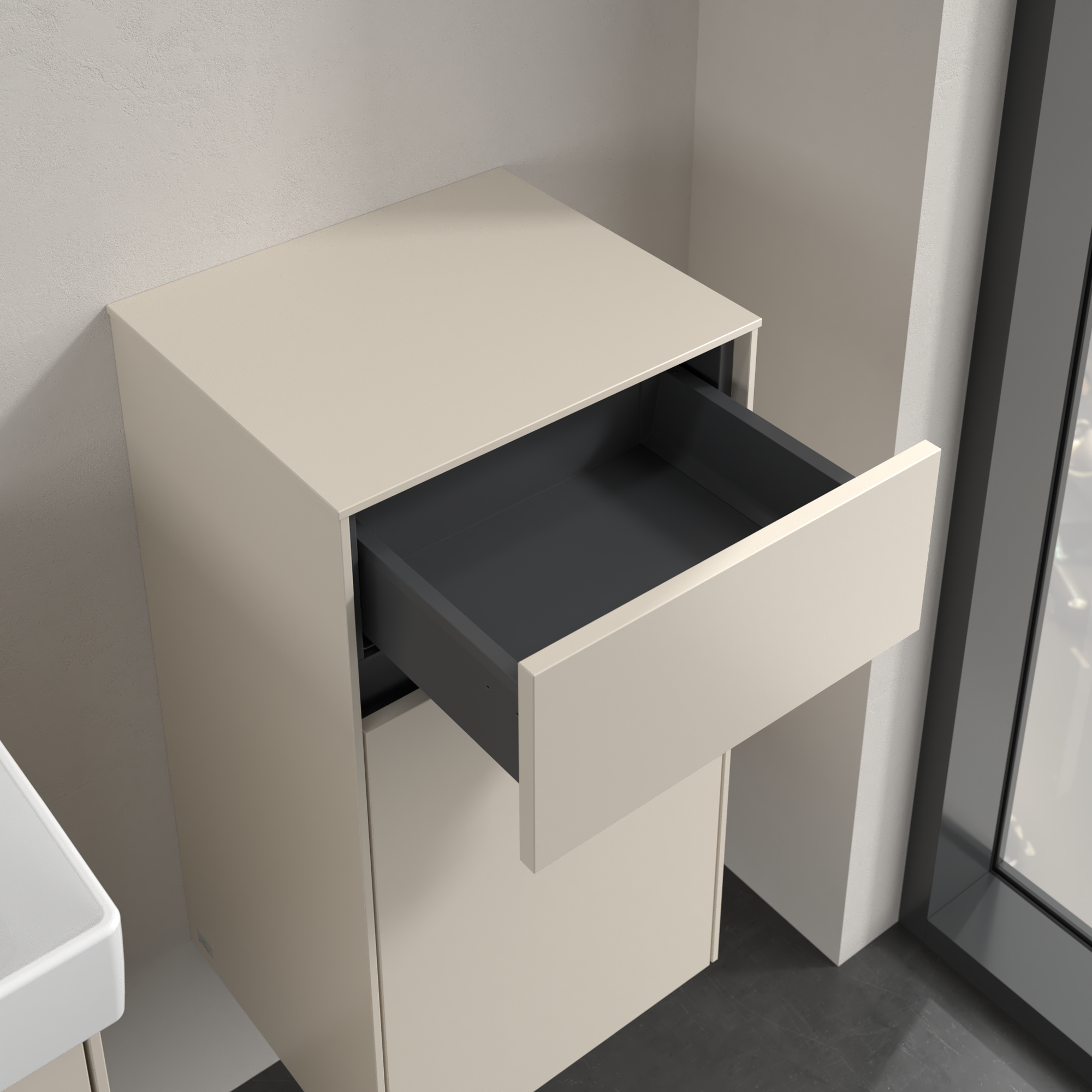 Collaro Szafka boczna, 1 drzwi, 1 szuflada, 404x748x349mm, Korpus: Cashmere Grey, Front: Cashmere Grey