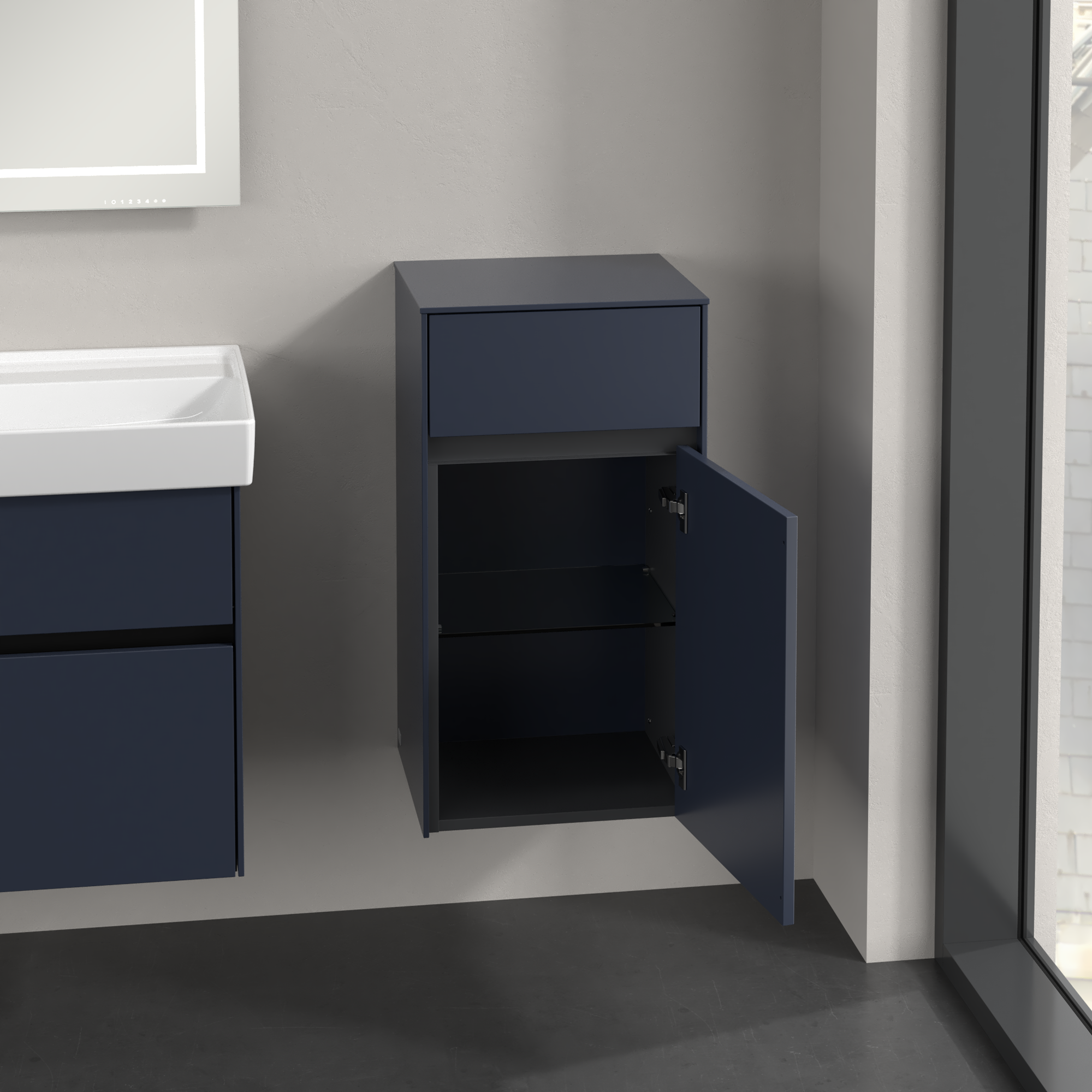 Collaro Szafka boczna, 1 drzwi, 1 szuflada, 404x748x349mm, Korpus: Marine Blue, Front: Marine Blue