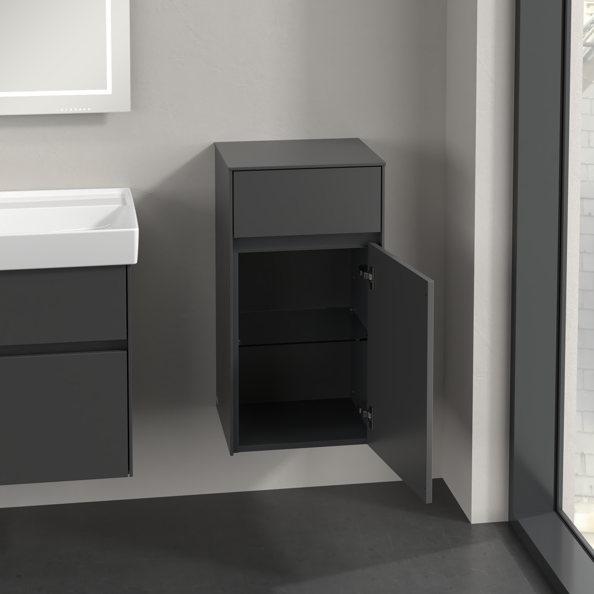 Collaro Szafka boczna, 1 drzwi, 1 szuflada, 404x748x349mm, Korpus: Graphite, Front: Graphite