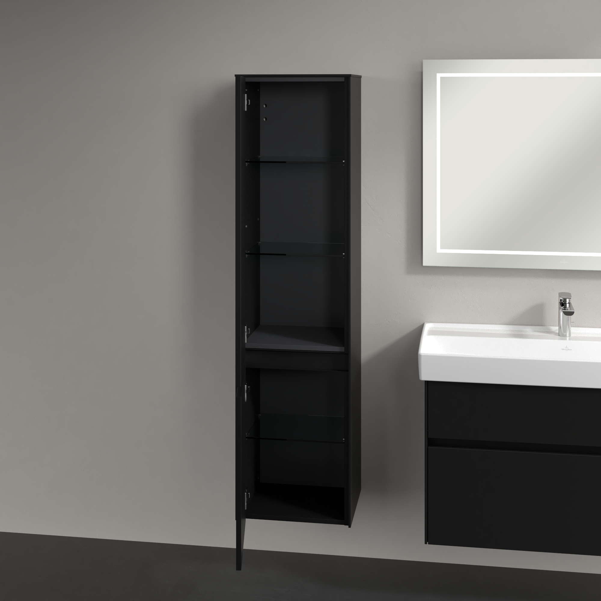 Collaro Tall cabinet, 2 doors, 404x1538x349mm, Body: Volcano Black, Front: Volcano Black