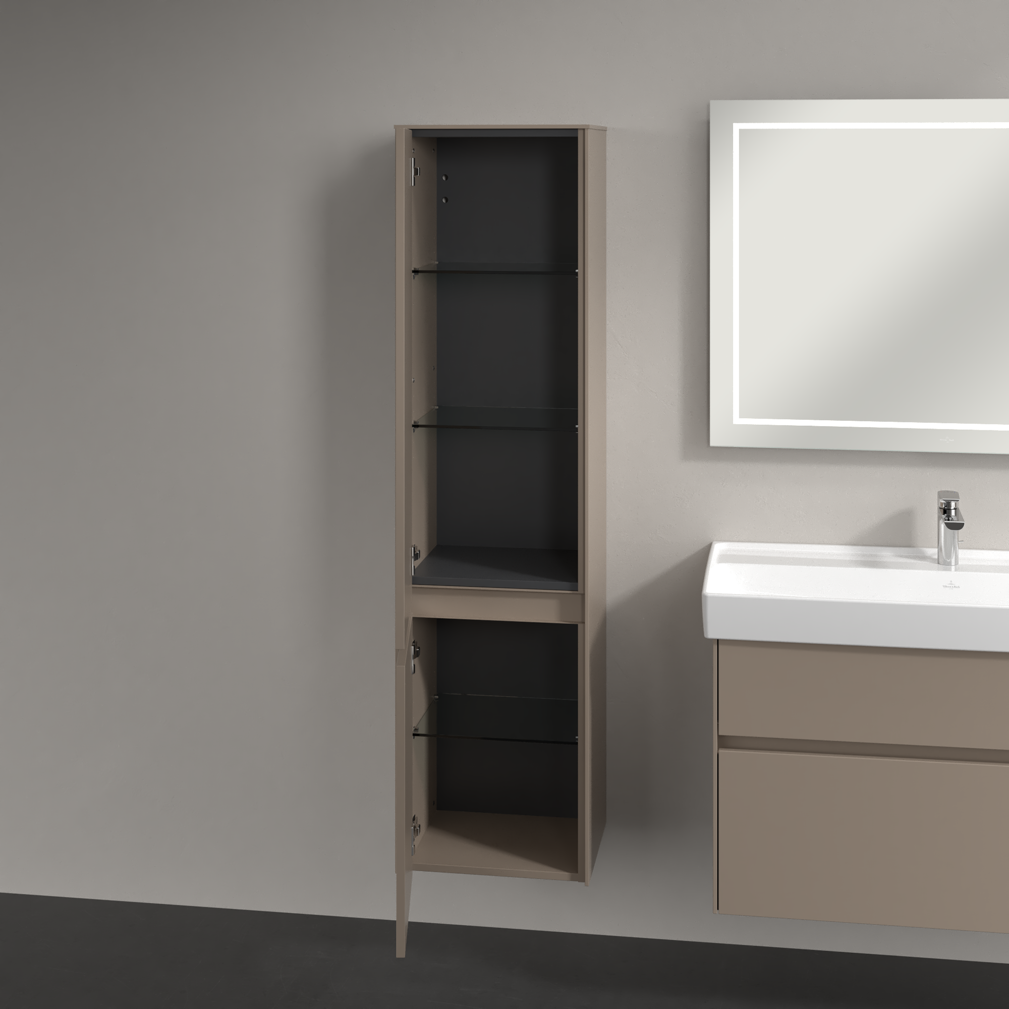 Collaro Armoire haute, 2 portes, 404x1538x349mm, Caisson: Taupe, Façade: Taupe