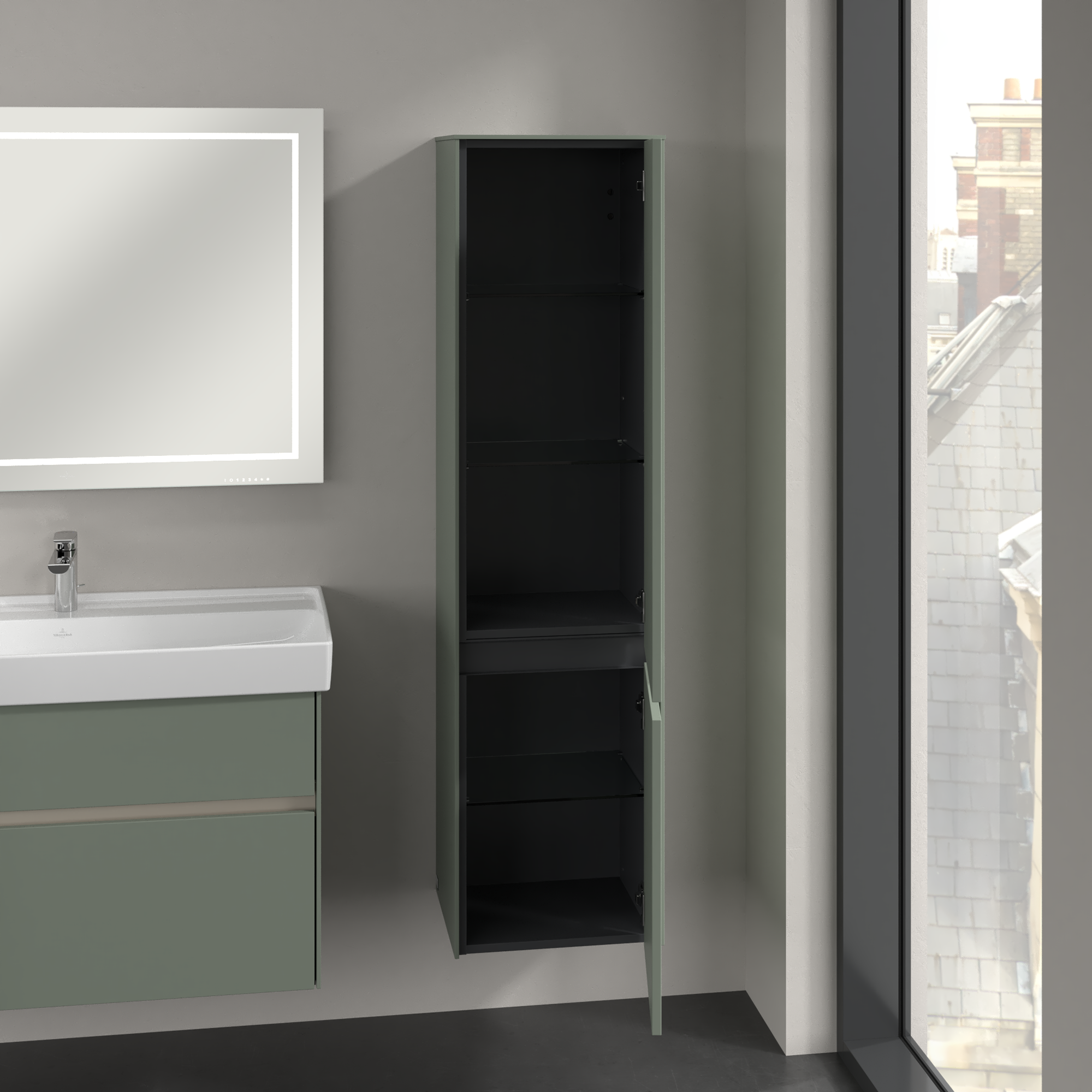 Collaro Szafka wysoka, 2 drzwi, 404x1538x349mm, Korpus: Soft Green, Front: Soft Green