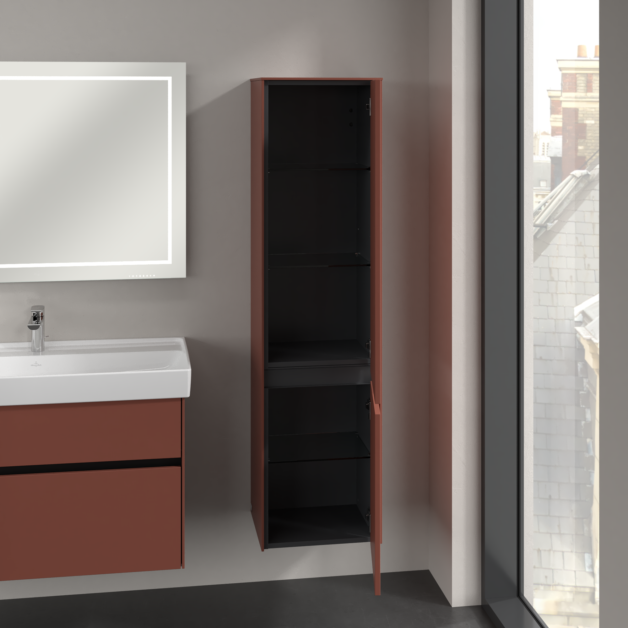 Collaro Tall cabinet, 2 doors, 404x1538x349mm, Body: Wine Red, Front: Wine Red