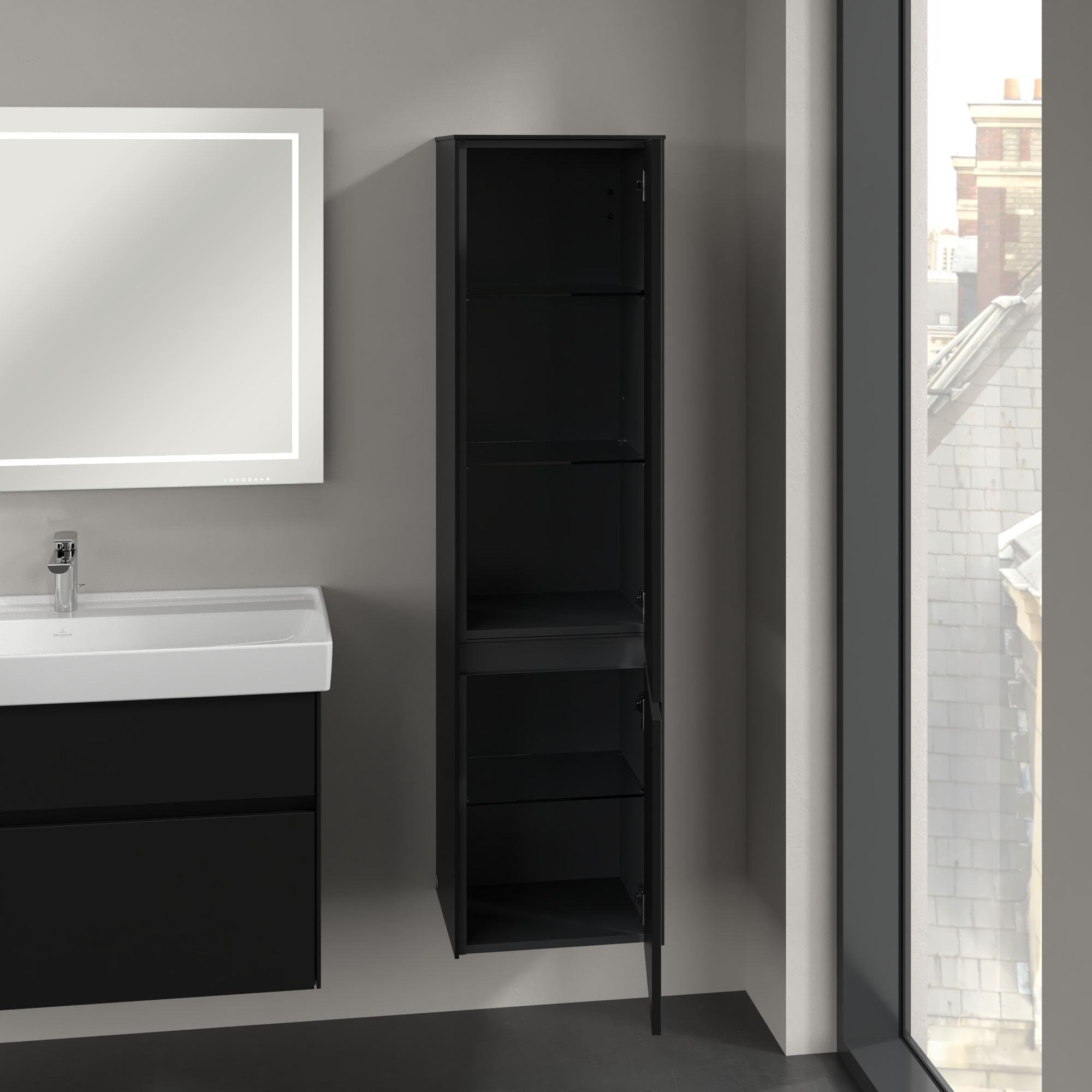 Collaro Tall cabinet, 2 doors, 404x1538x349mm, Body: Volcano Black, Front: Volcano Black