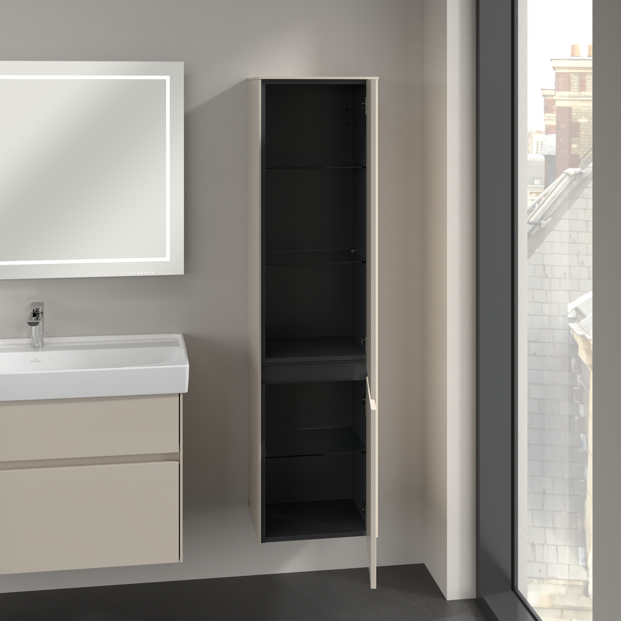 Collaro Tall cabinet, 2 doors, 404x1538x349mm, Body: Cashmere Grey, Front: Cashmere Grey