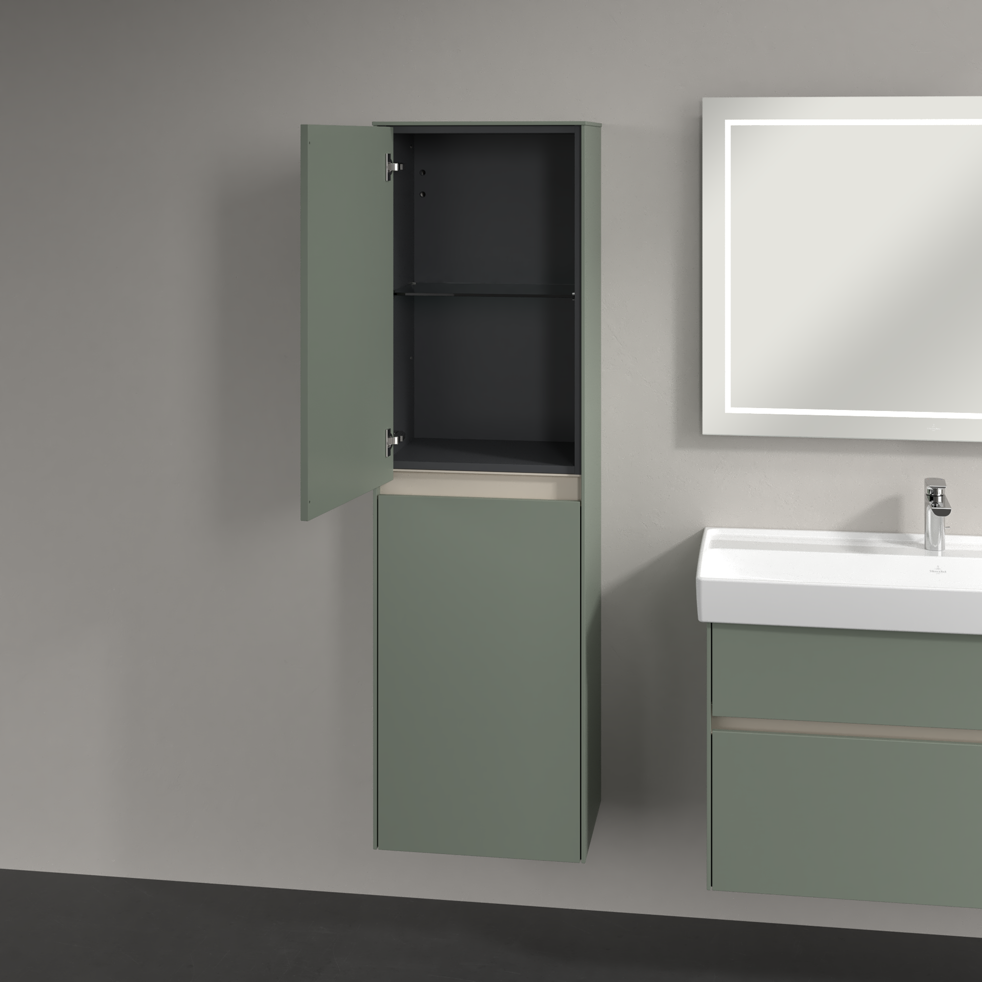 Collaro Hochschrank, 2 Türen, 454x1538x347mm, Korpus: Soft Green, Front: Soft Green
