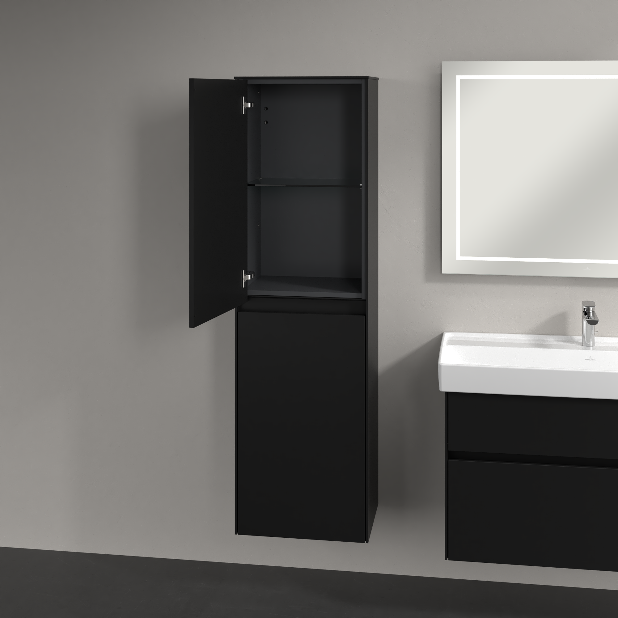 Collaro Tall cabinet, 2 doors, 454x1538x347mm, Body: Volcano Black, Front: Volcano Black