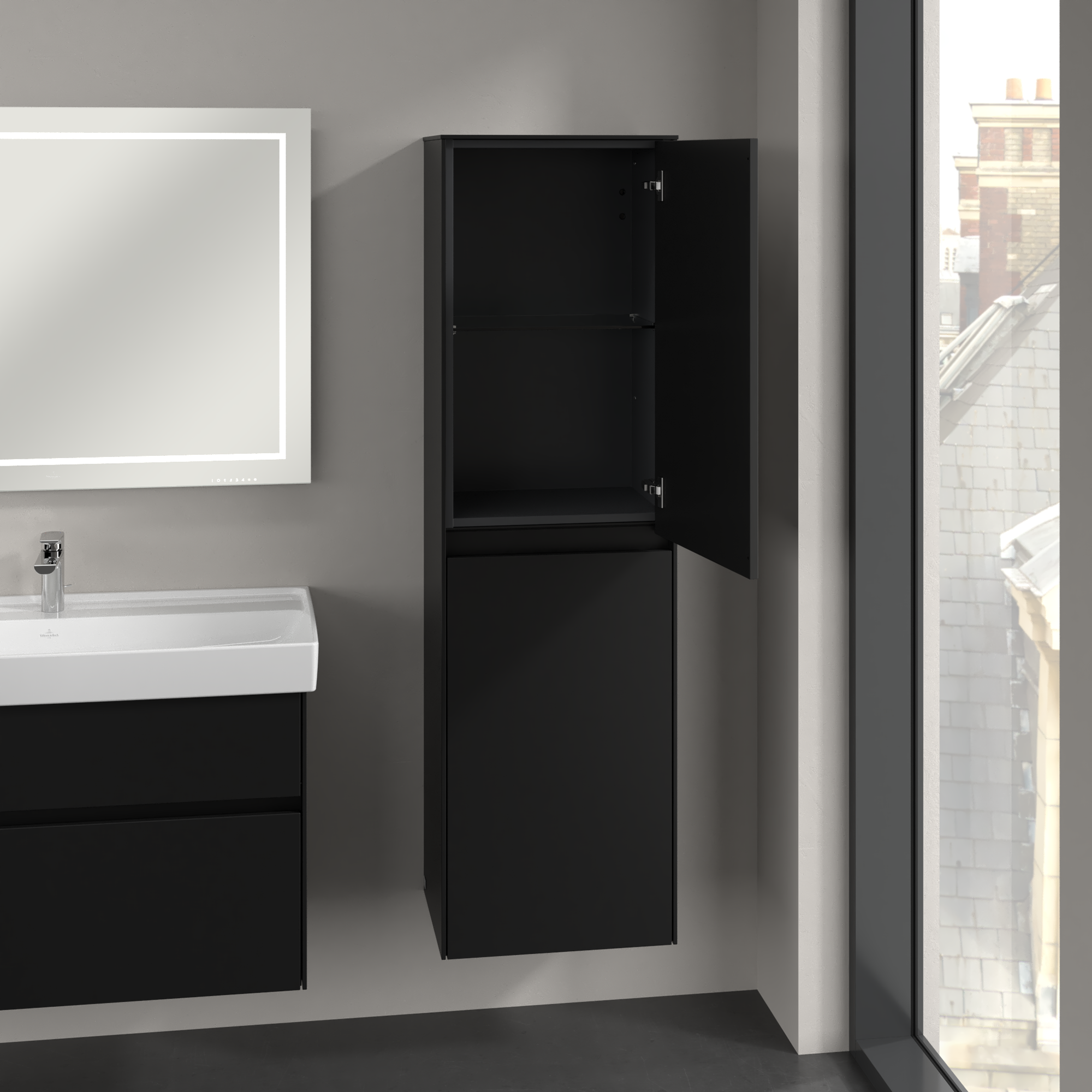 Collaro Tall cabinet, 2 doors, 454x1538x347mm, Body: Volcano Black, Front: Volcano Black