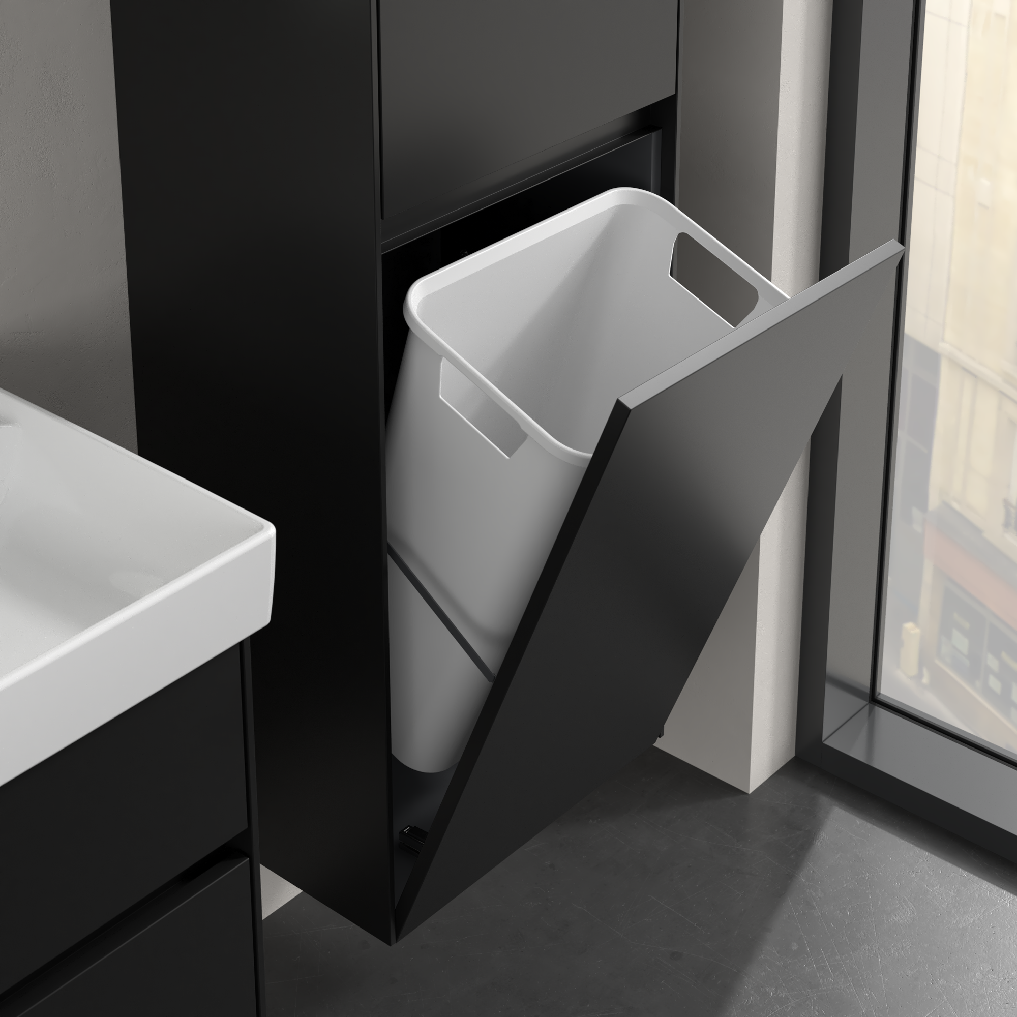 Collaro Tall cabinet, 2 doors, 454x1538x347mm, Body: Volcano Black, Front: Volcano Black