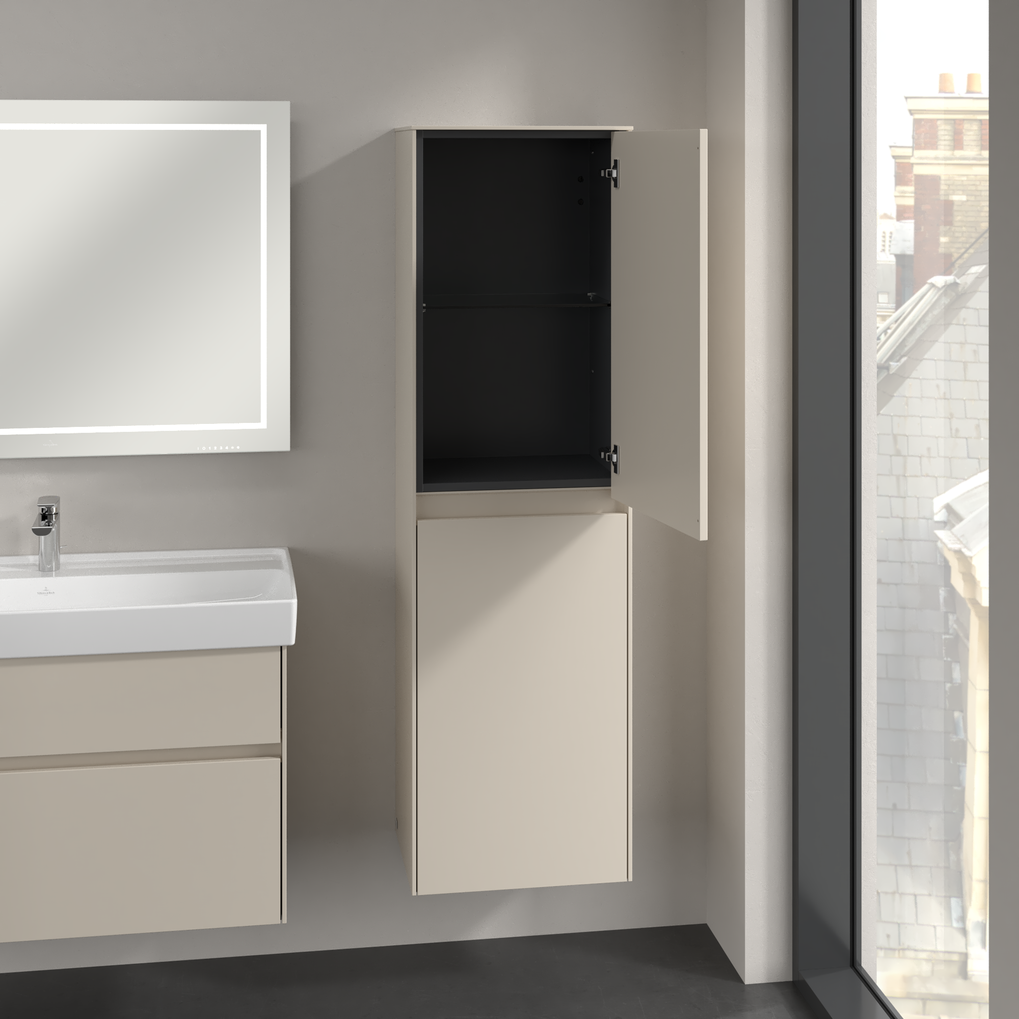 Collaro Armoire haute, 2 portes, 454x1538x347mm, Caisson: Cashmere Grey, Façade: Cashmere Grey