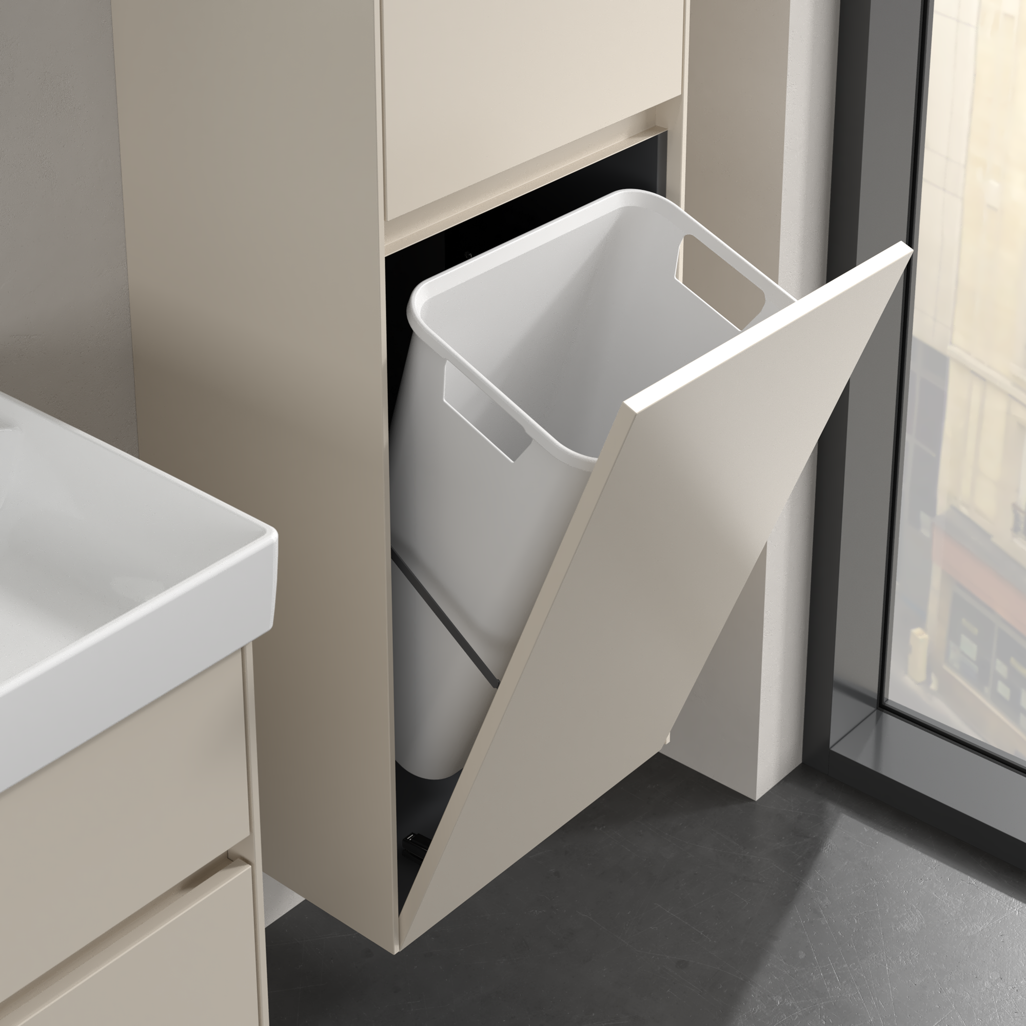 Collaro Armoire haute, 2 portes, 454x1538x347mm, Caisson: Cashmere Grey, Façade: Cashmere Grey