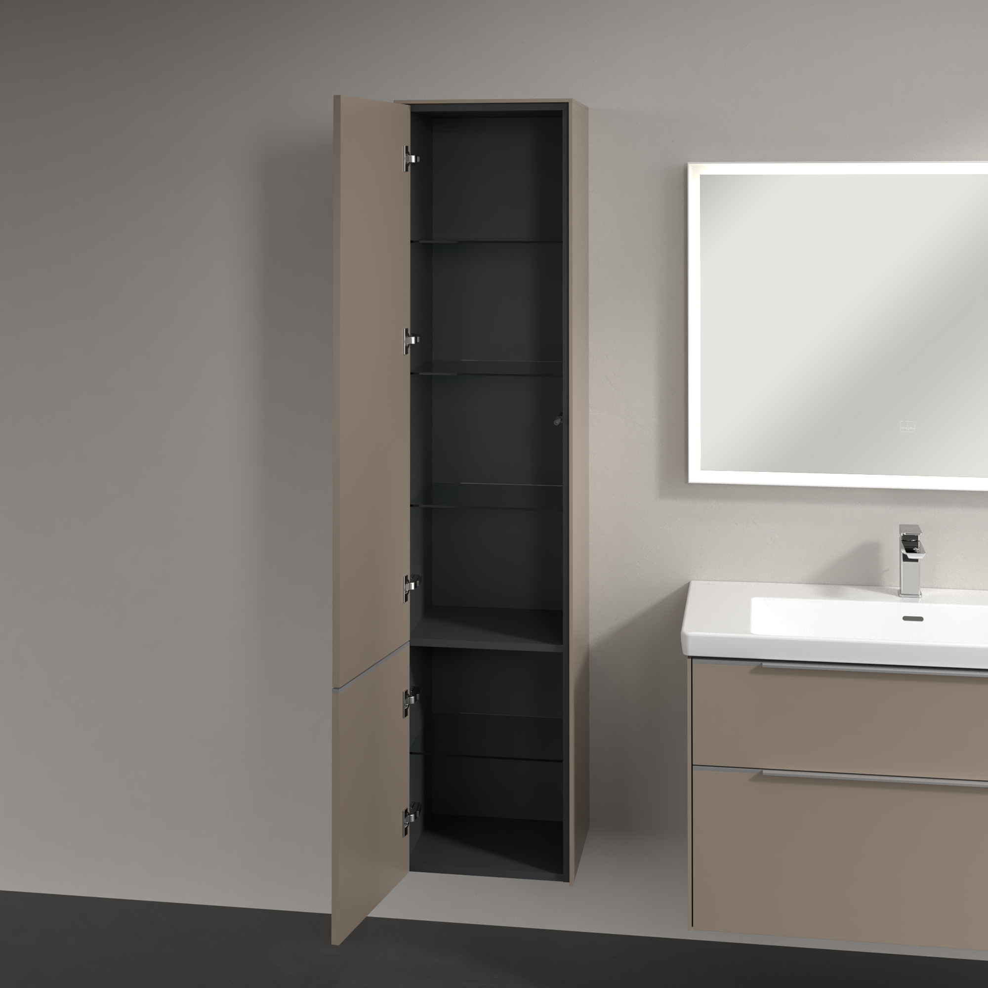 Subway 3.0 Hochschrank, 2 Türen, 400x1710x346mm, Korpus: Taupe, Front: Taupe