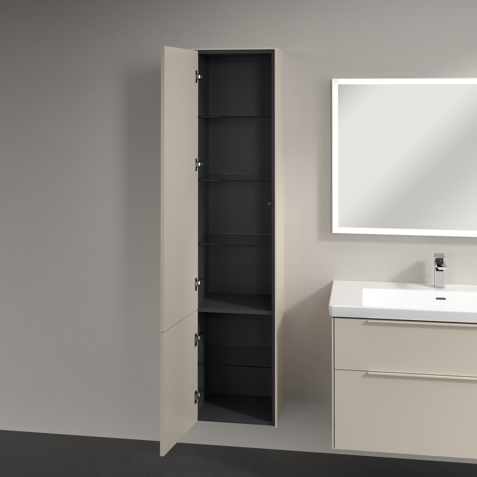 Subway 3.0 Armoire haute, 2 portes, 400x1710x346mm, Caisson: Cashmere Grey, Façade: Cashmere Grey