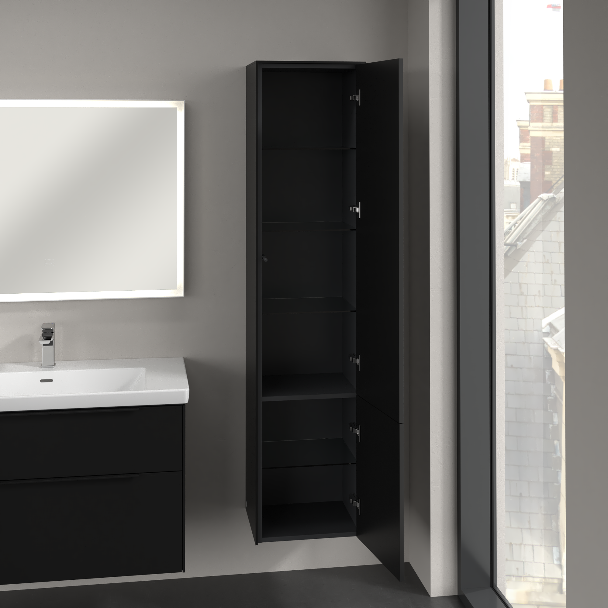 Subway 3.0 Armoire haute, 2 portes, 400x1710x346mm, Caisson: Volcano Black, Façade: Volcano Black
