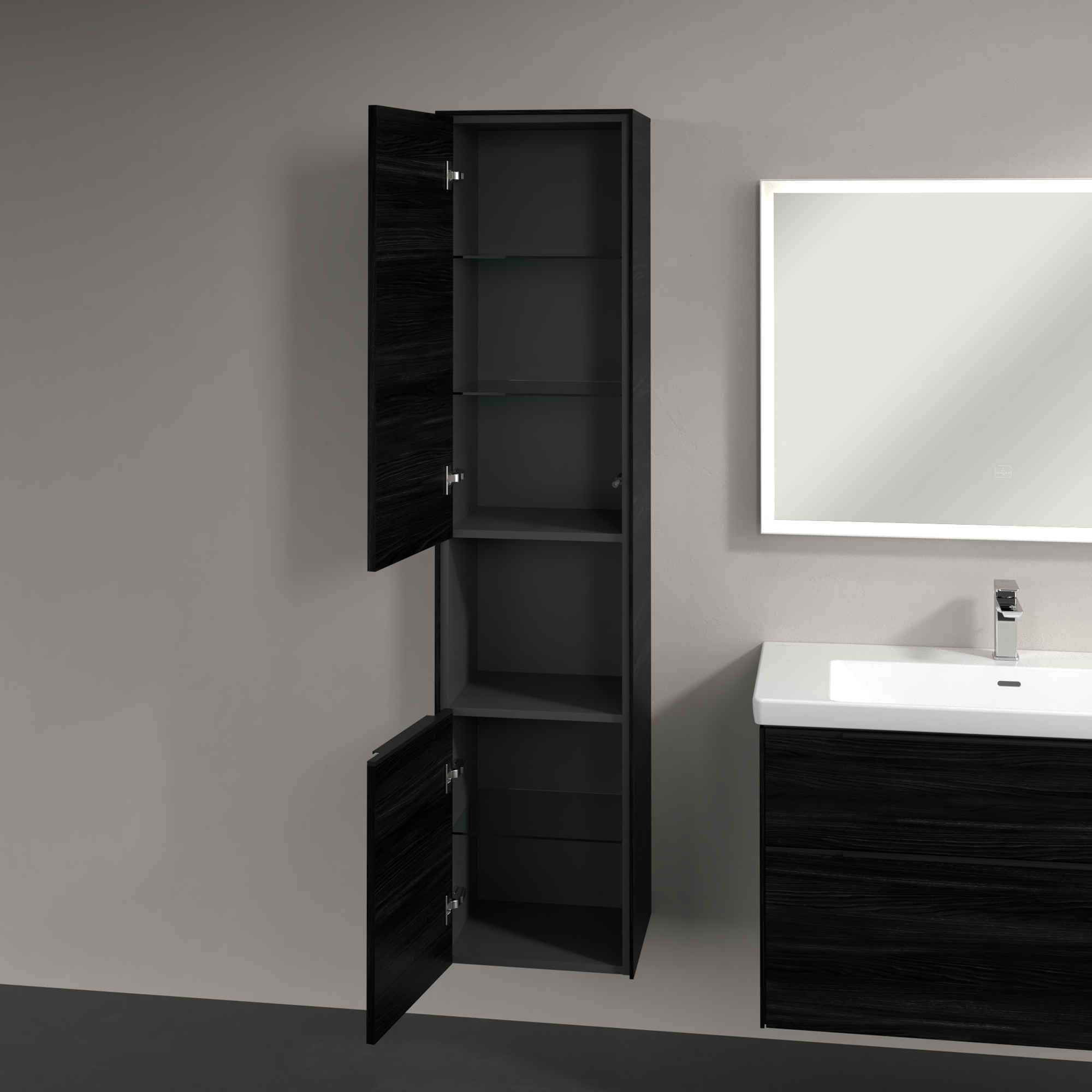 Subway 3.0 Tall cabinet, 2 doors, 400x1710x346mm, Body: Black Oak, Front: Black Oak