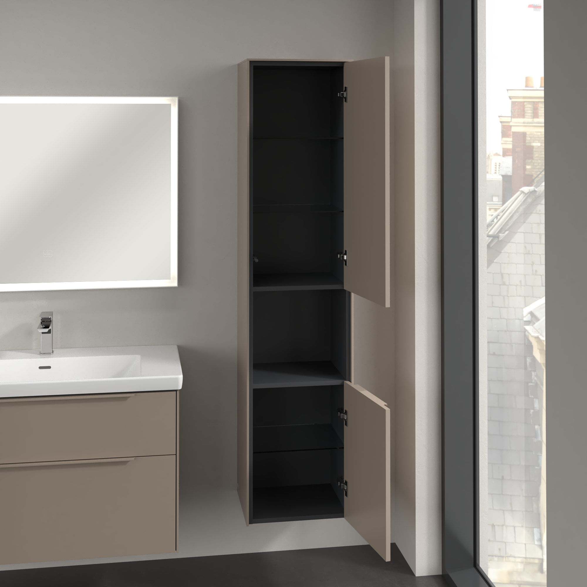 Subway 3.0 Armoire haute, 2 portes, 400x1710x346mm, Caisson: Taupe, Façade: Taupe
