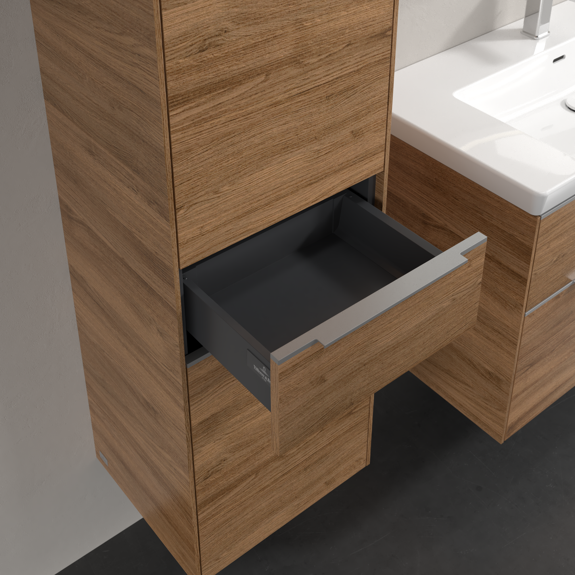 Subway 3.0 Armoire haute, 2 portes, 1 tiroir sur rails, 400x1710x346mm, Caisson: Oak Kansas, Façade: Oak Kansas