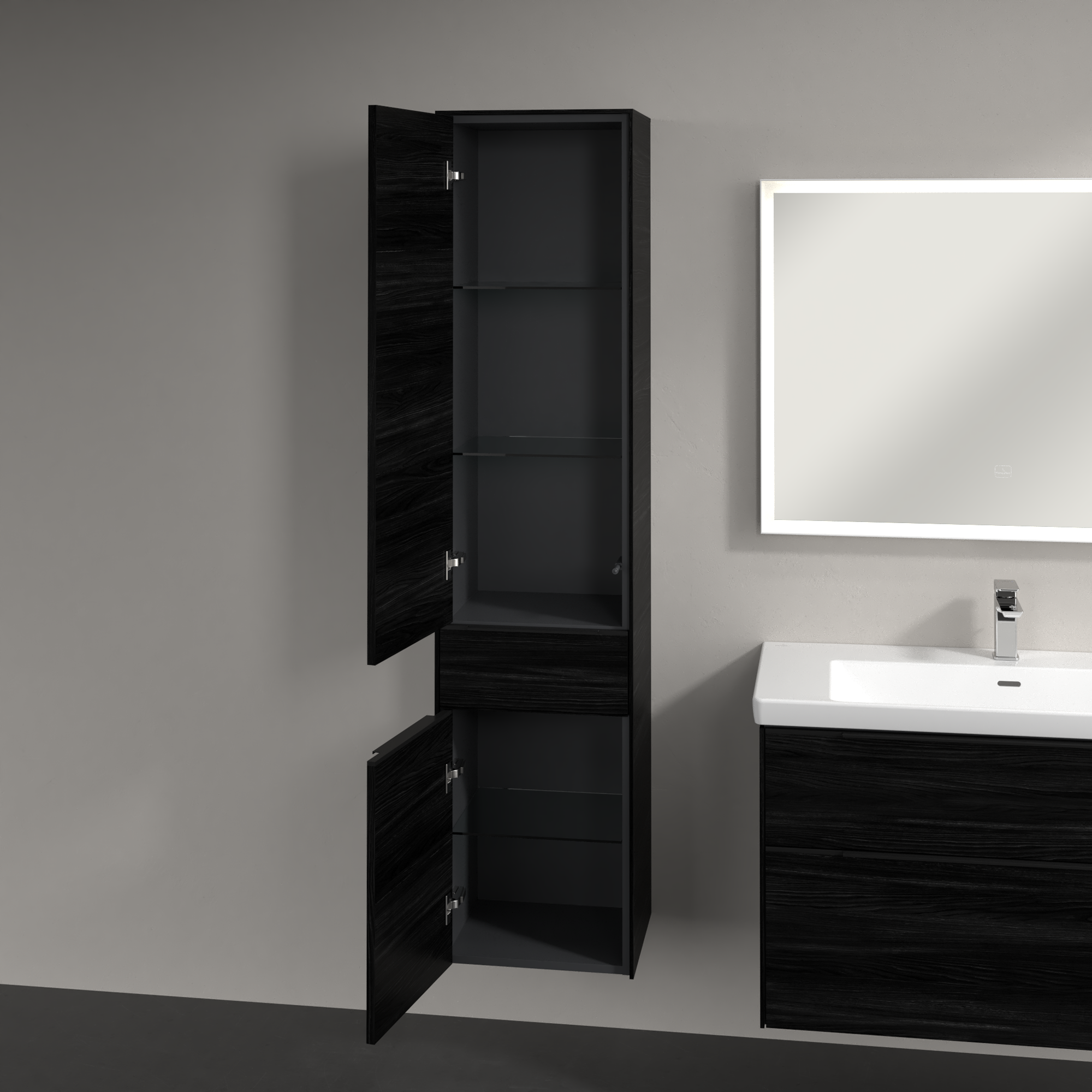 Subway 3.0 Højskab, 2 døre, 1 udtræk, 400x1710x346mm, Korpus: Black Oak, Front: Black Oak