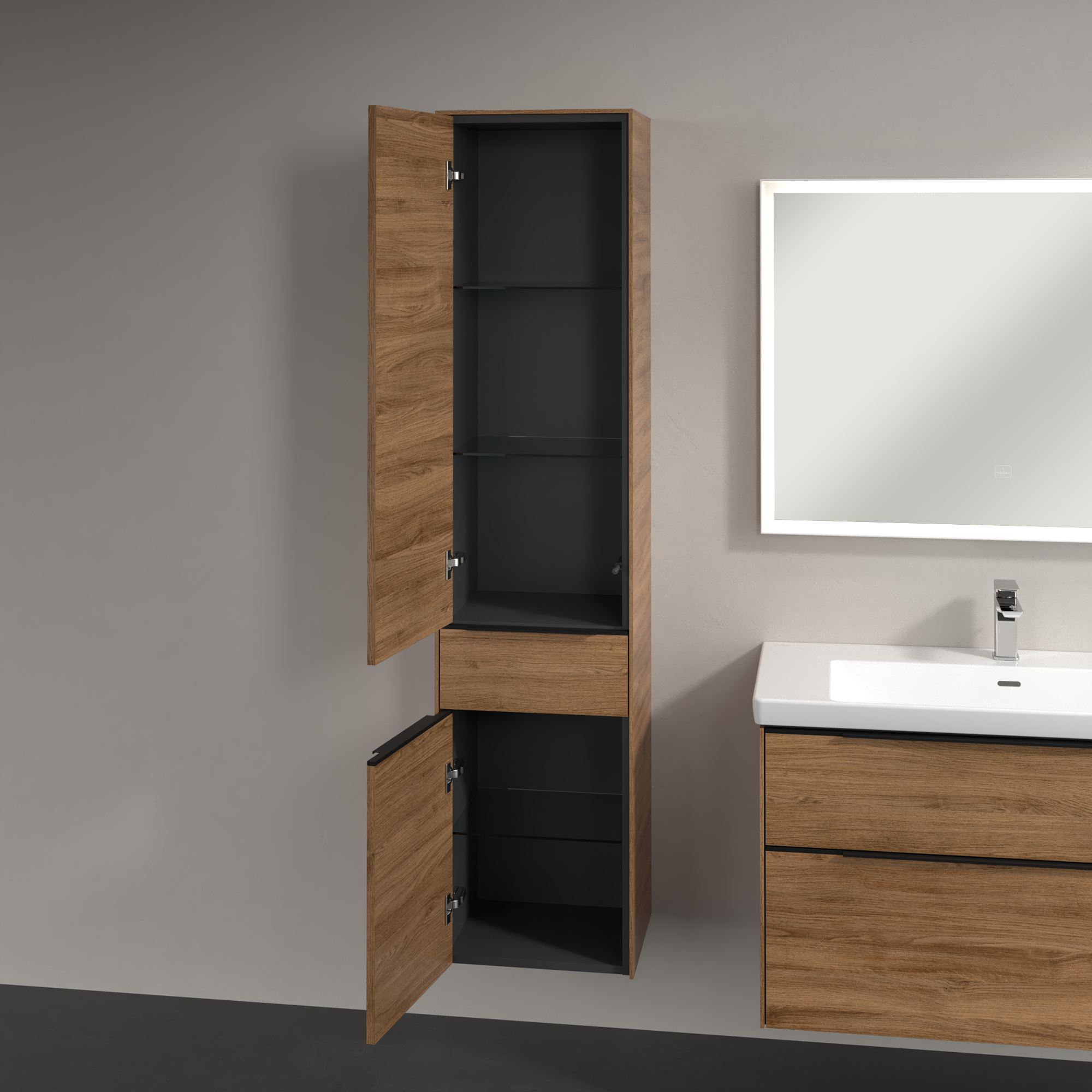 Subway 3.0 Tall cabinet, 2 doors, 1 pull-out compartment, 400x1710x346mm, Body: Oak Kansas, Front: Oak Kansas