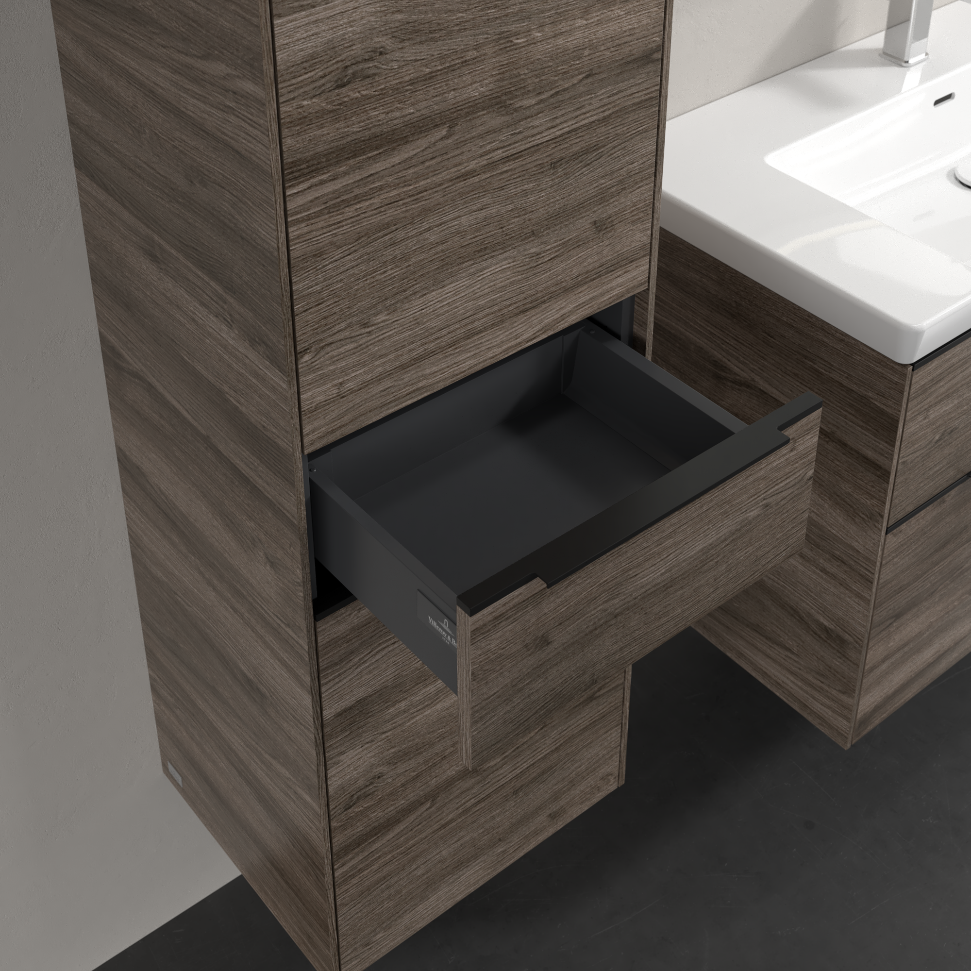 Subway 3.0 Tall cabinet, 2 doors, 1 pull-out compartment, 400x1710x346mm, Body: Stone Oak, Front: Stone Oak