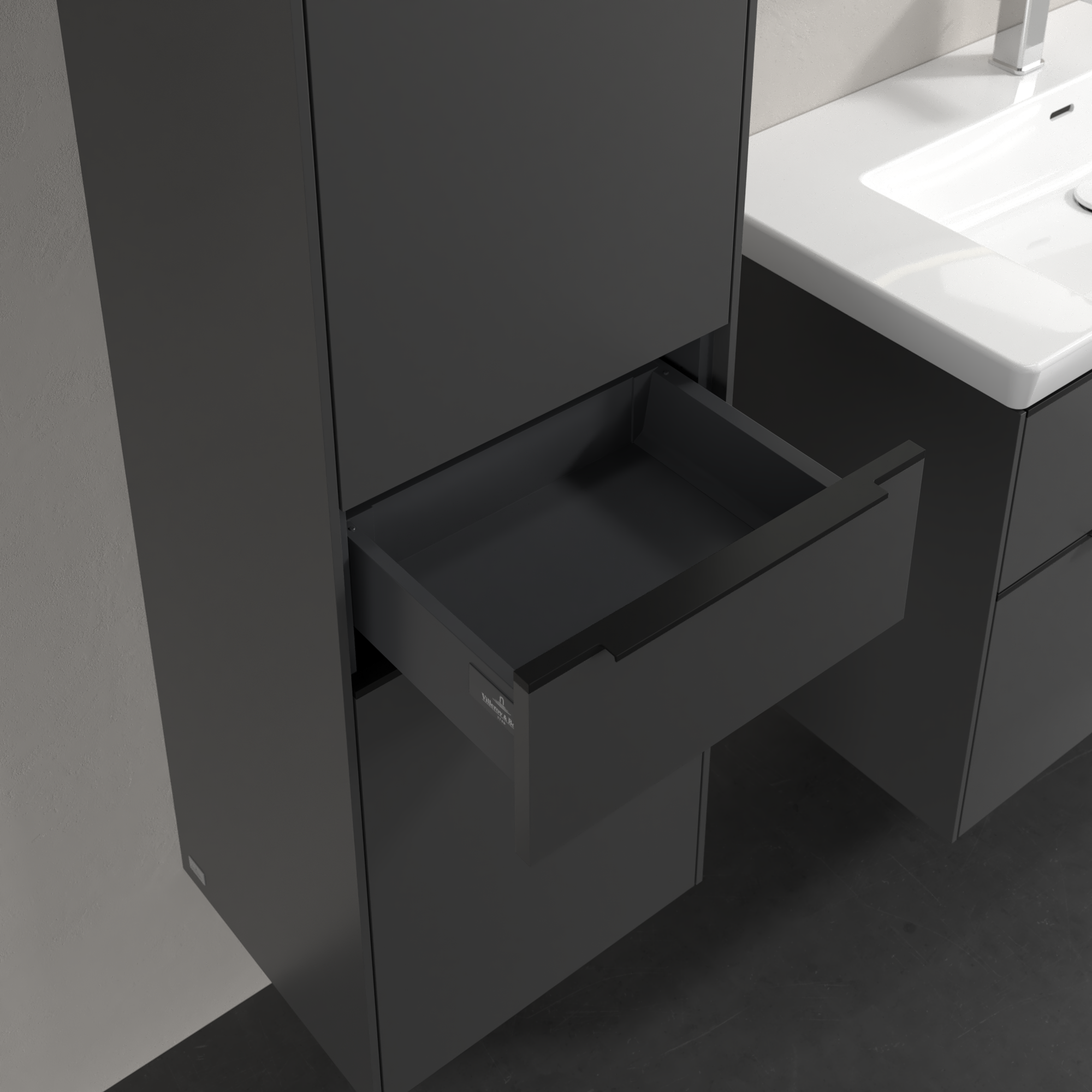 Subway 3.0 Armoire haute, 2 portes, 1 tiroir sur rails, 400x1710x346mm, Caisson: Graphite, Façade: Graphite