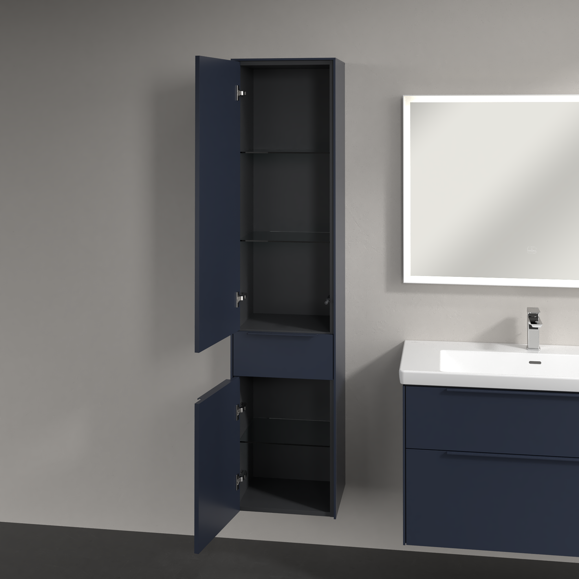 Subway 3.0 Tall cabinet, 2 doors, 1 pull-out compartment, 400x1710x346mm, Body: Marine Blue, Front: Marine Blue