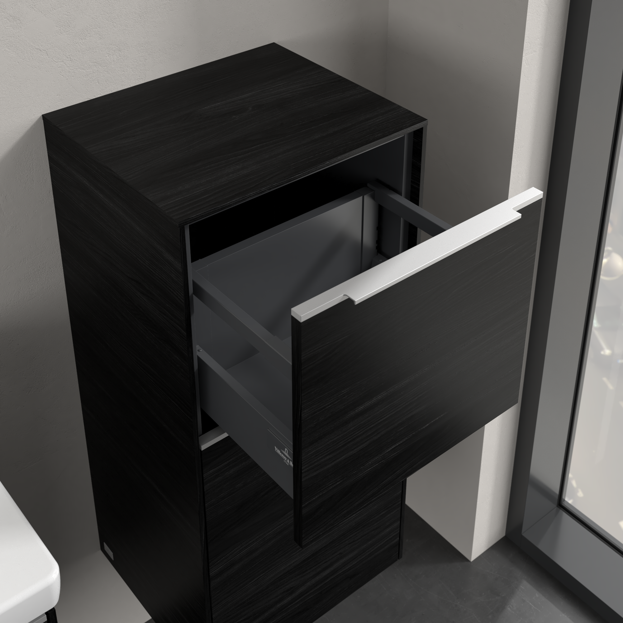 Subway 3.0 Armoire latérale, 1 tiroir sur rails, 1 porte, 400x860x346mm, Caisson: Black Oak, Façade: Black Oak