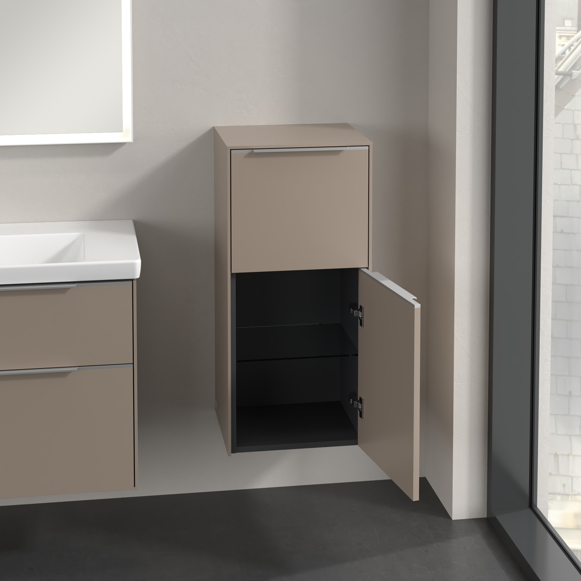 Subway 3.0 Armoire latérale, 1 tiroir sur rails, 1 porte, 400x860x346mm, Caisson: Taupe, Façade: Taupe
